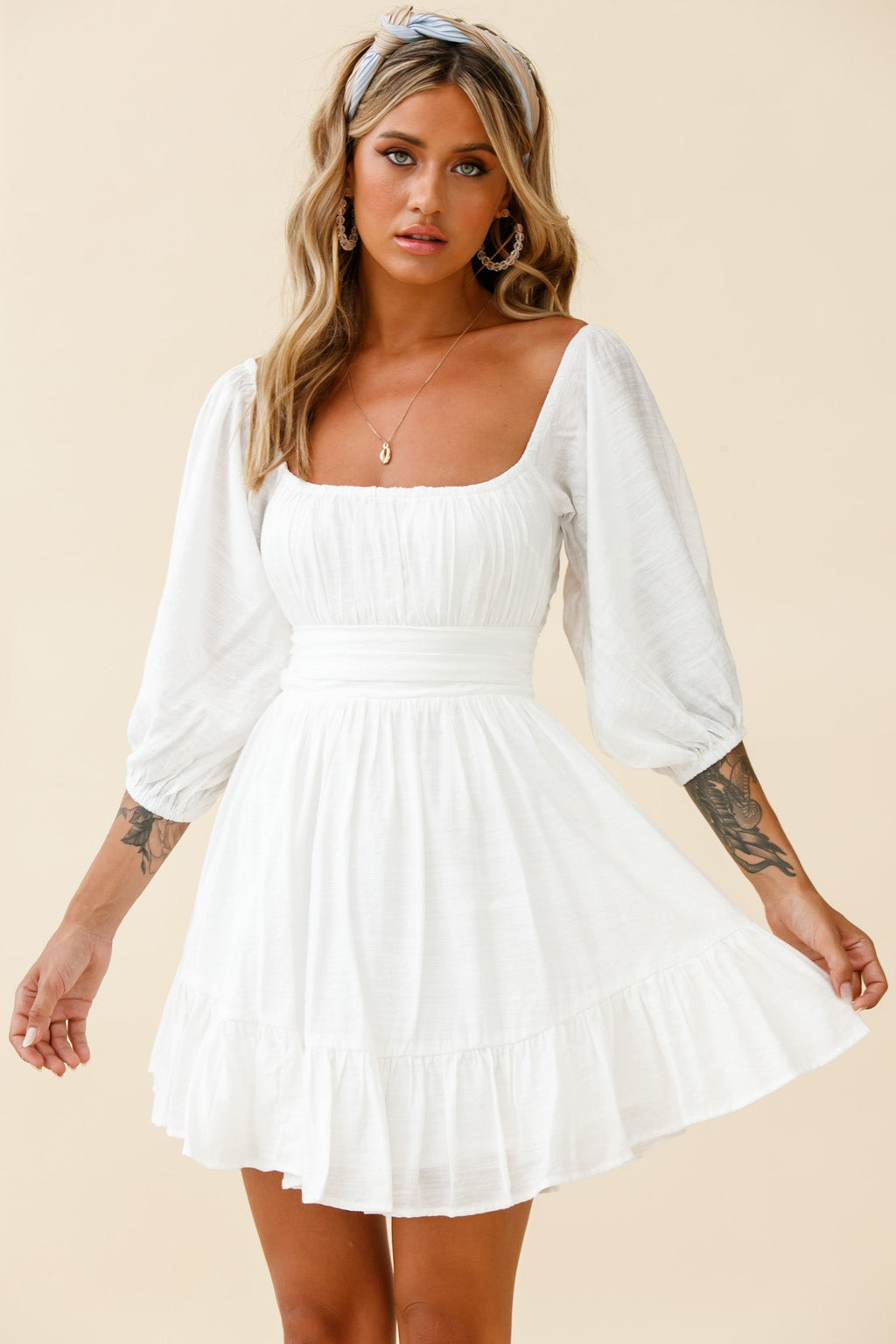 Abby Off-Shoulder Tie-Up Back Dress White by Selfie Leslie