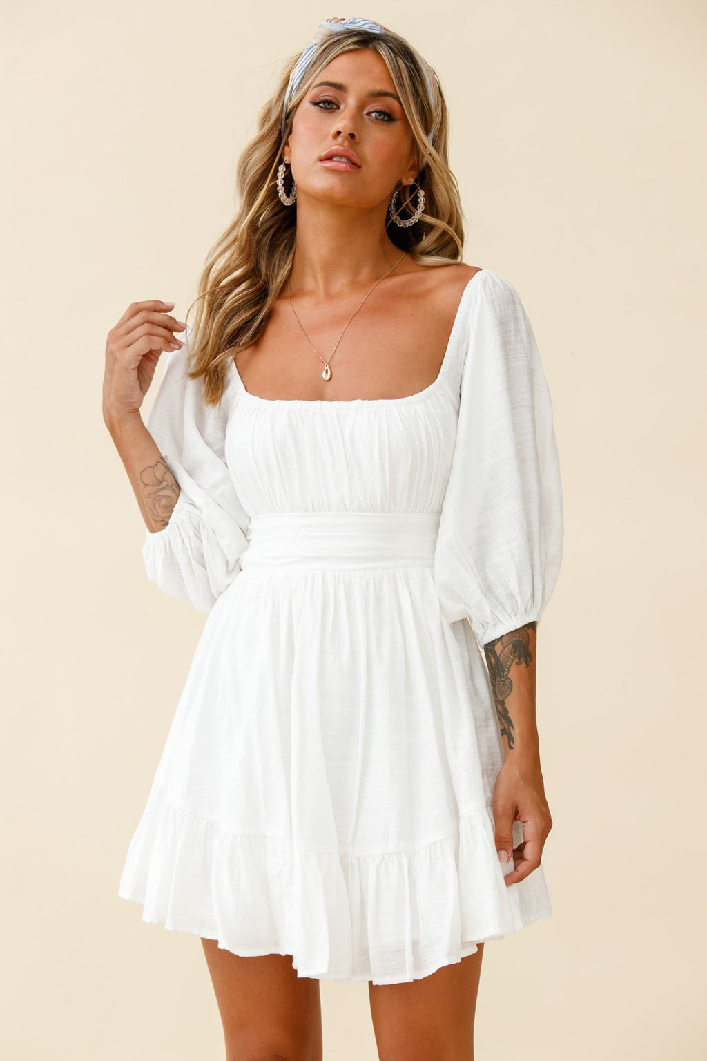 Abby Off-Shoulder Tie-Up Back Dress White by Selfie Leslie