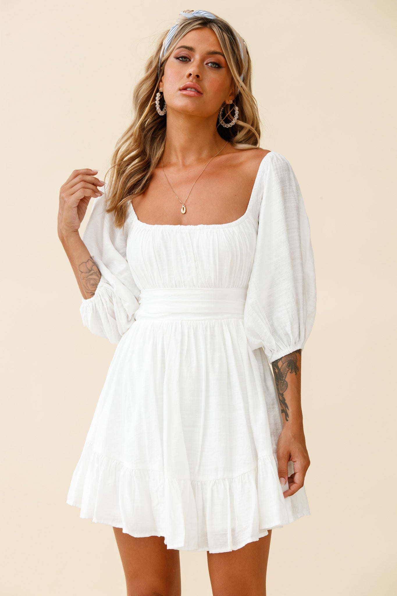 Abby Off-Shoulder Tie-Up Back Dress White by Selfie Leslie
