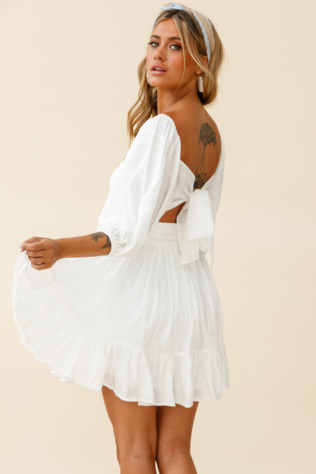 Abby Off-Shoulder Tie-Up Back Dress White by Selfie Leslie