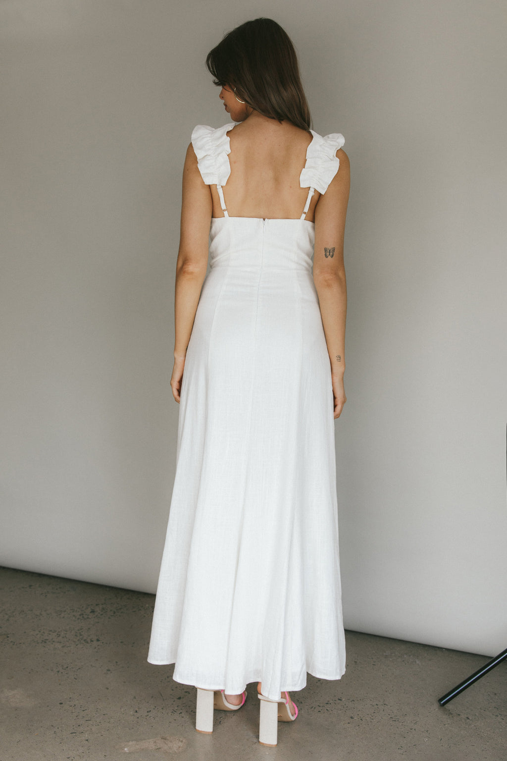Bronte Ruffle Strap Midi Dress Cream by Selfie Leslie Australia