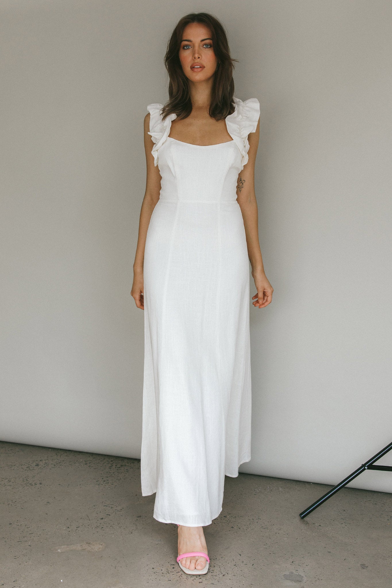 Bronte Ruffle Strap Midi Dress Cream by Selfie Leslie Australia