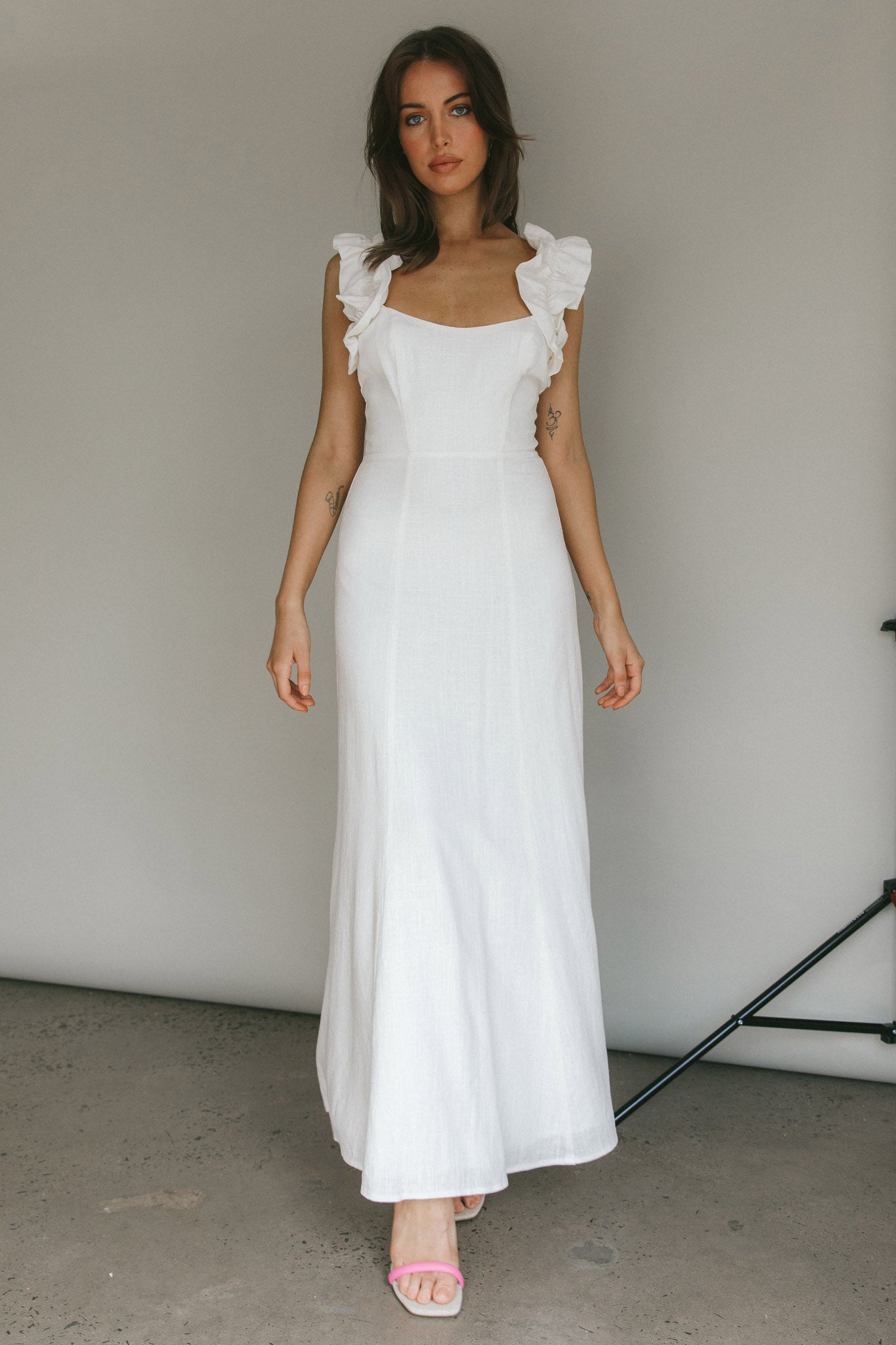 Bronte Ruffle Strap Midi Dress Cream by Selfie Leslie Australia