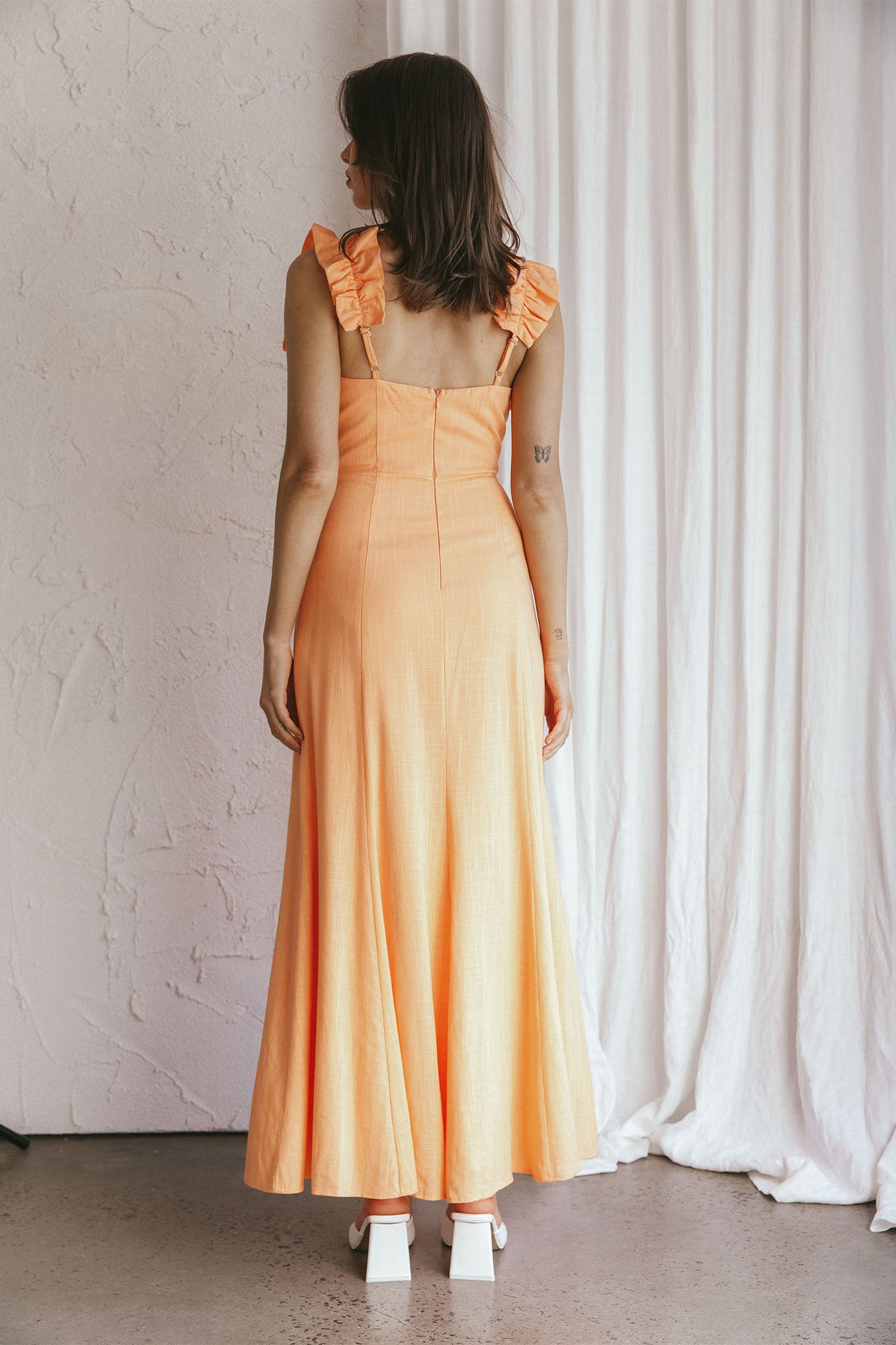 Bronte Ruffle Strap Midi Dress Papaya by Selfie Leslie Australia