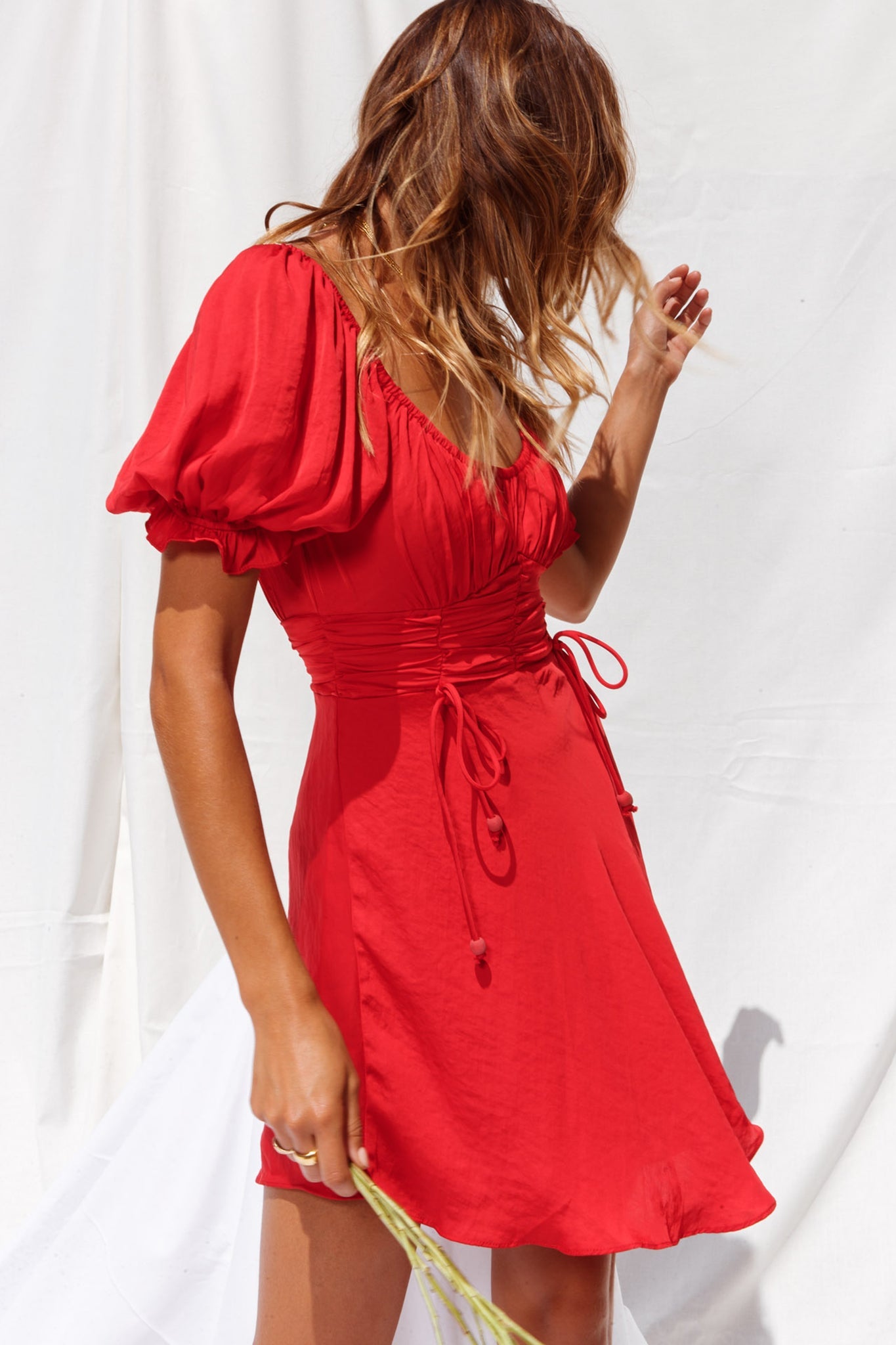 Bright Side Off-Shoulder Puff Sleeve Dress Red by Selfie Leslie