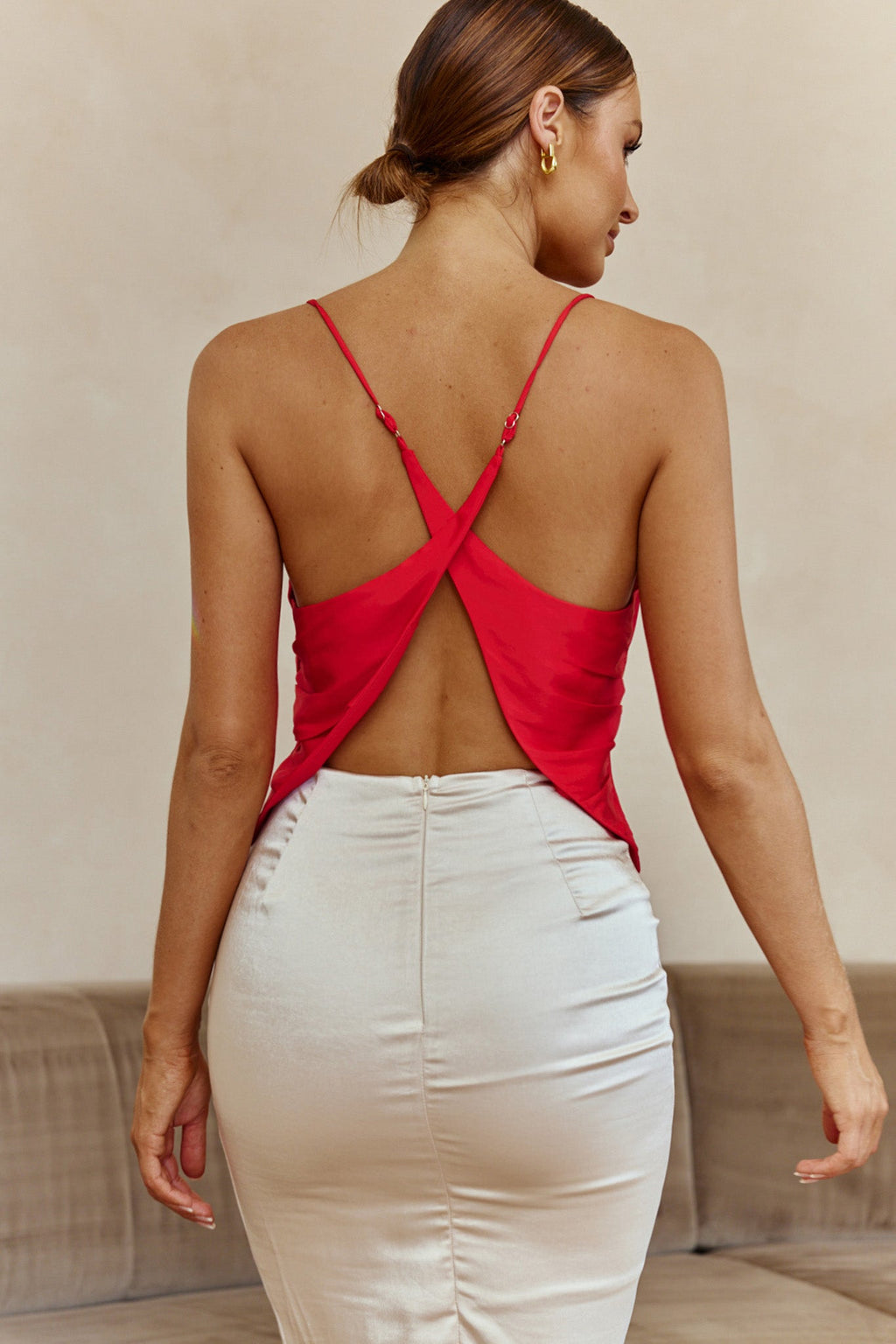 Miss Independent Cowl Neck Crossover Back Top Red by Selfie Leslie