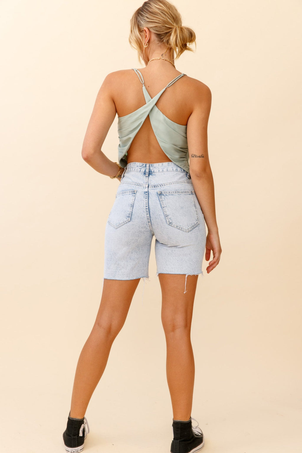 Miss Independent Cowl Neck Crossover Back Top Pistachio by Selfie Leslie