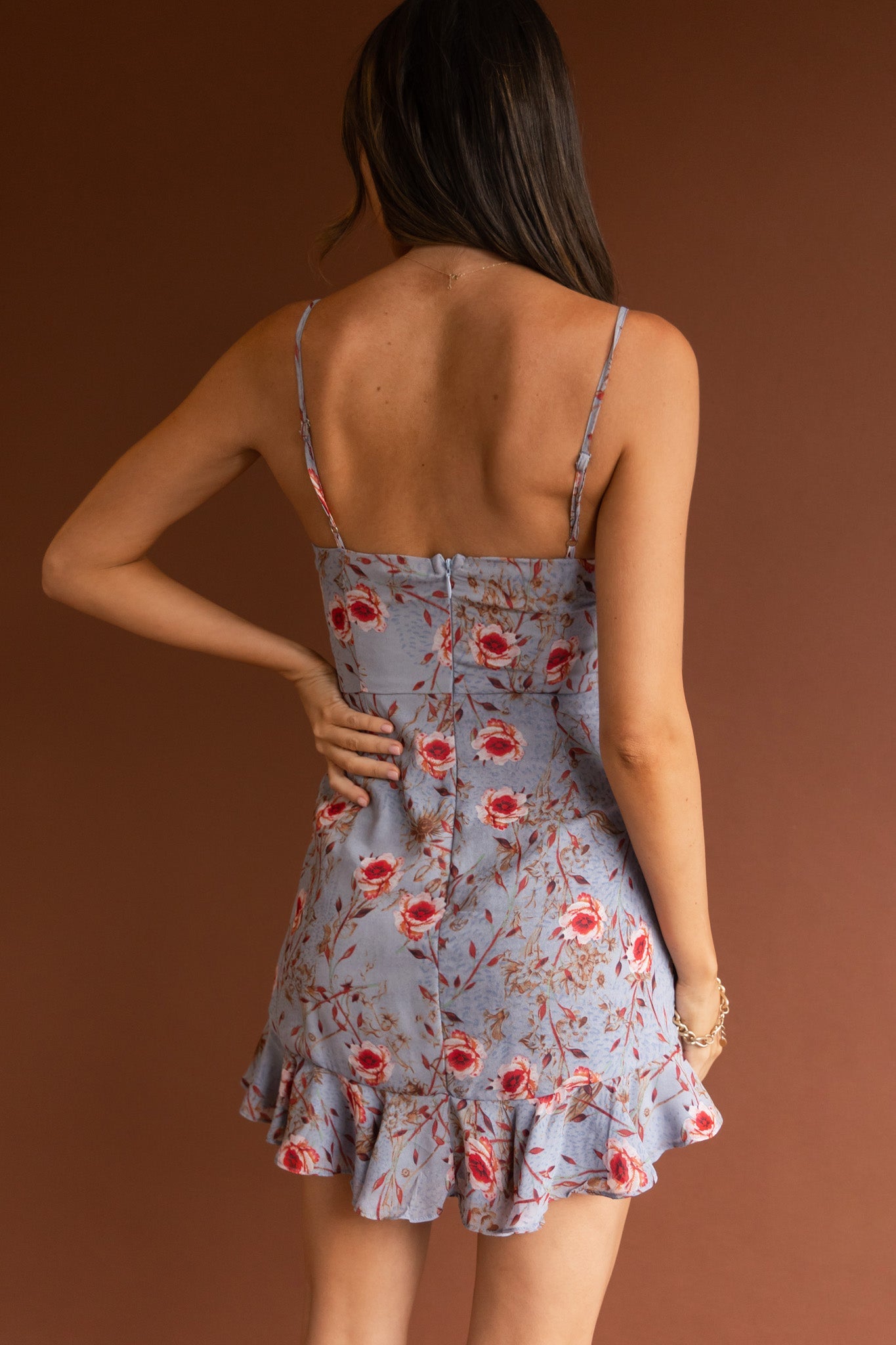 First Light Cami Strap Ruched Dress Floral Blue by Selfie Leslie