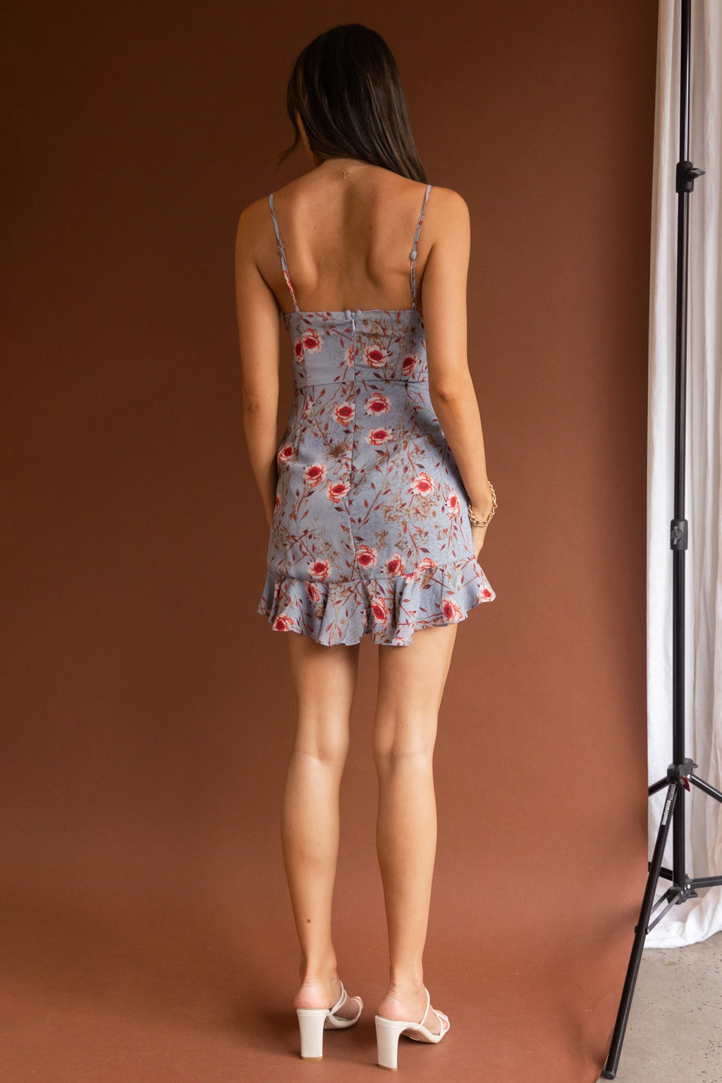 First Light Cami Strap Ruched Dress Floral Blue by Selfie Leslie