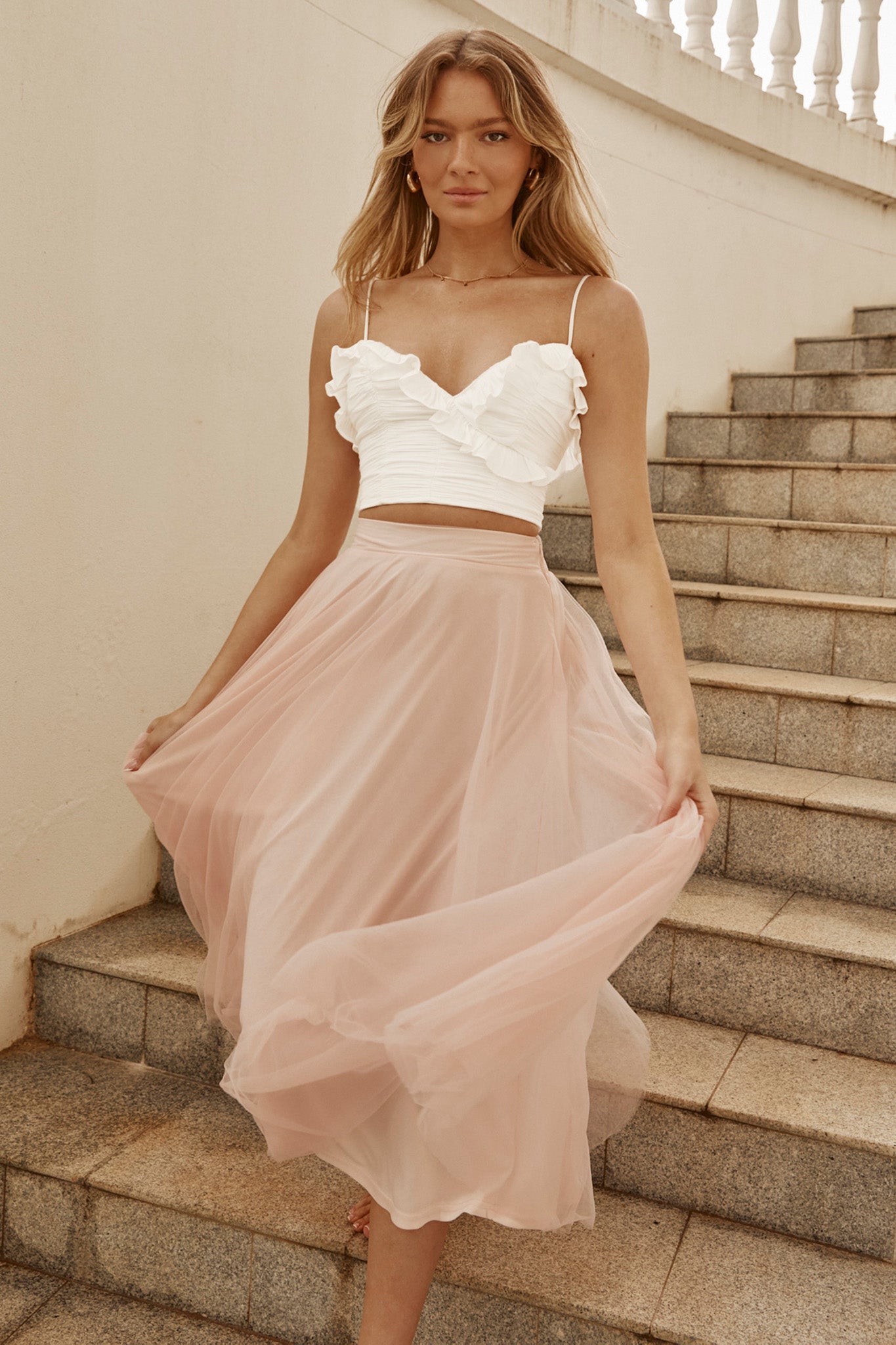 Juniper Frill Trim Cami Strap Crop Top White by Selfie Leslie