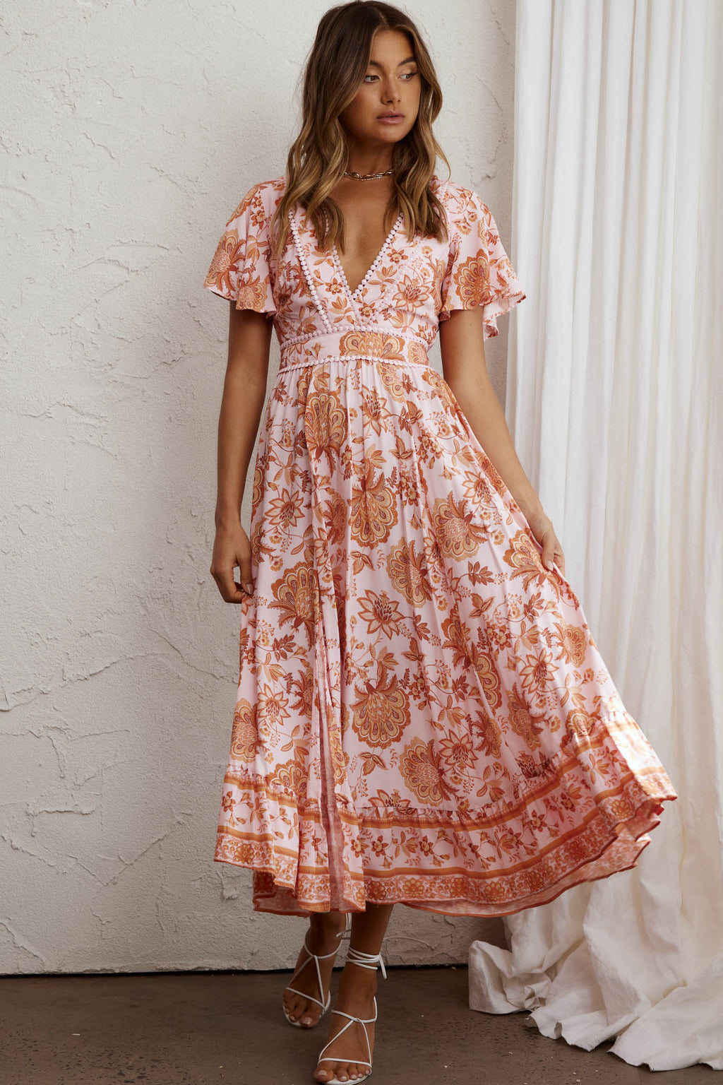 Kailee Short Sleeve Midi Dress Pink/Orange by Selfie Leslie Australia