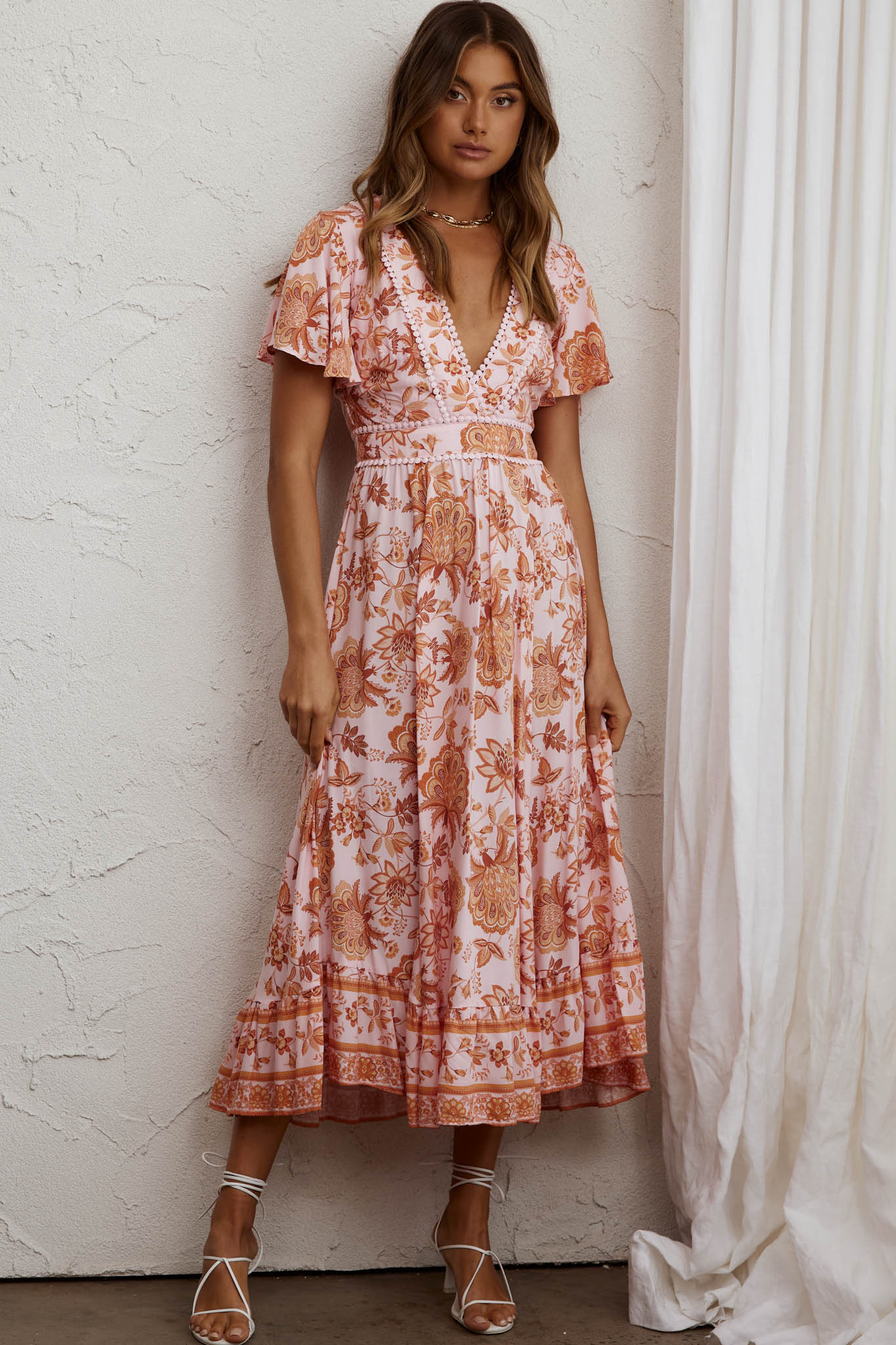 Kailee Short Sleeve Midi Dress Pink/Orange by Selfie Leslie Australia