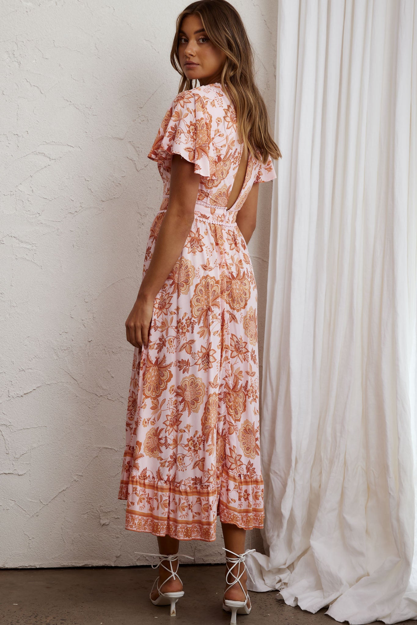 Kailee Short Sleeve Midi Dress Pink/Orange by Selfie Leslie Australia