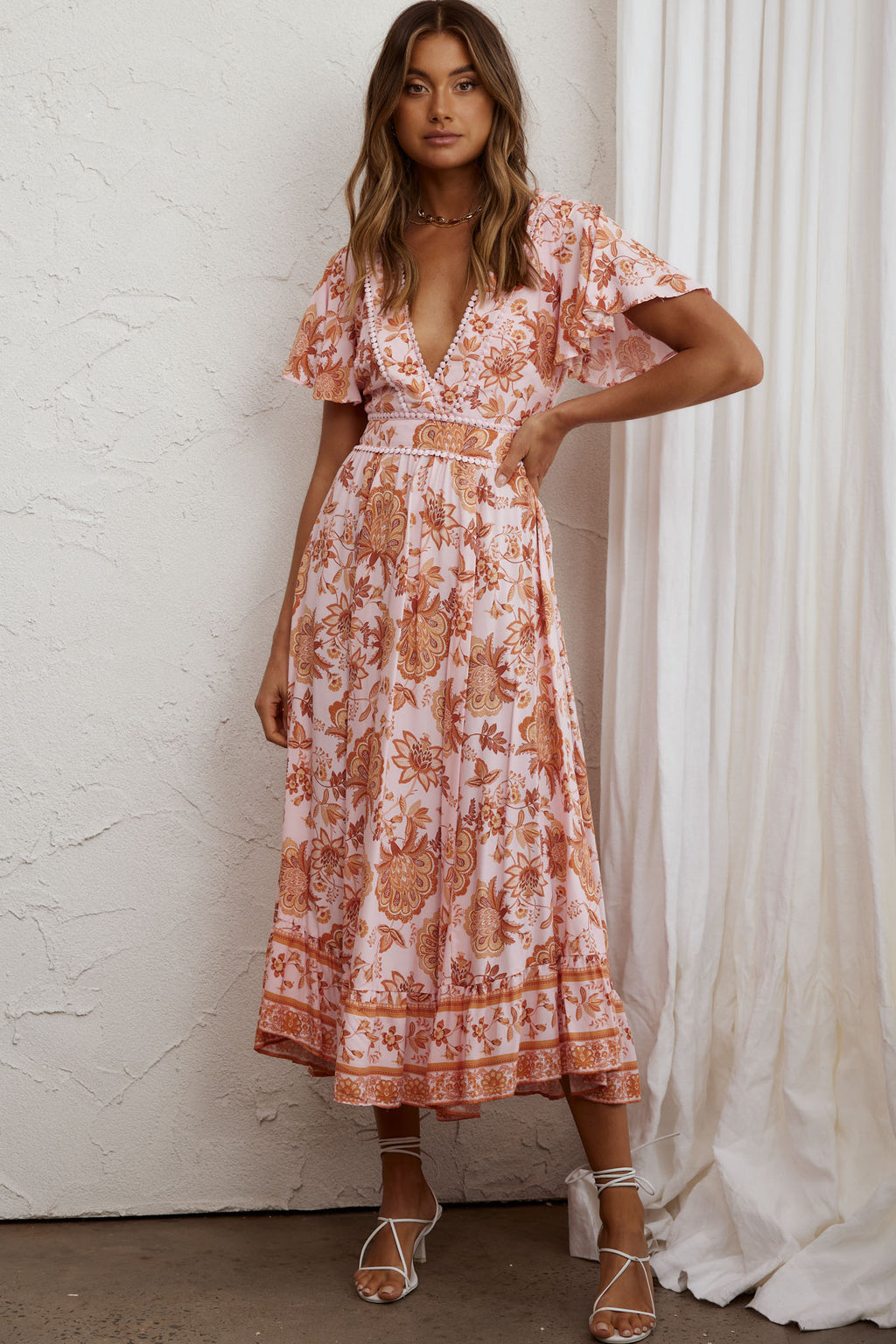 Kailee Short Sleeve Midi Dress Pink/Orange by Selfie Leslie Australia