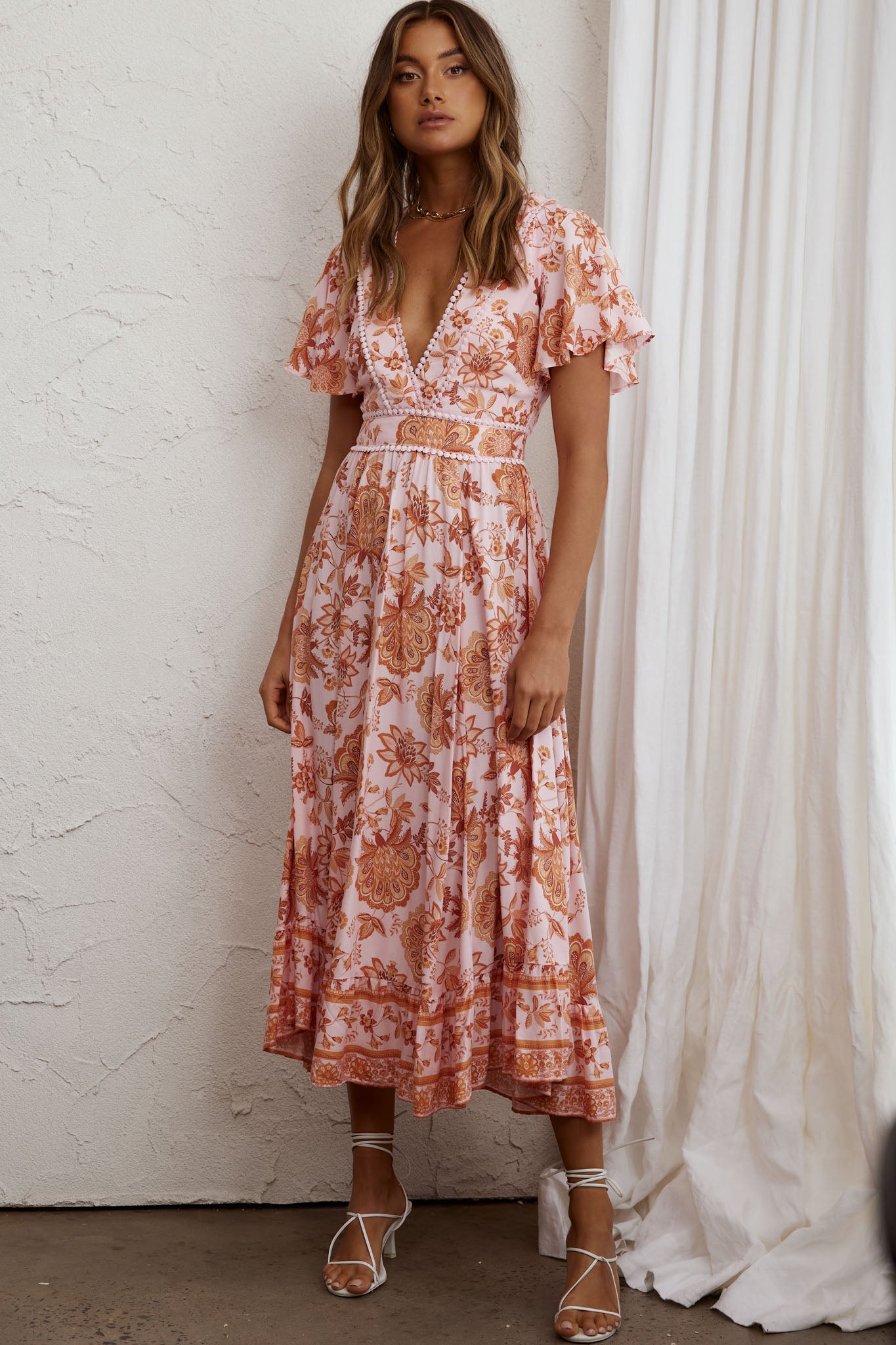 Kailee Short Sleeve Midi Dress Pink/Orange by Selfie Leslie Australia
