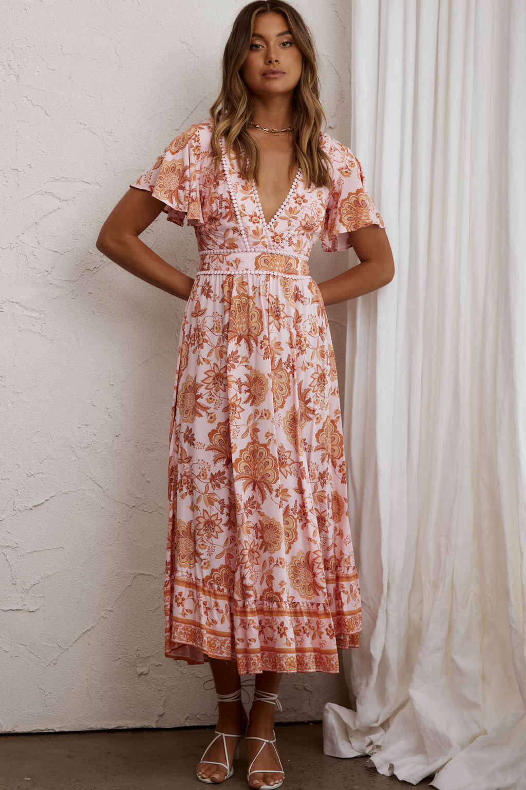 Kailee Short Sleeve Midi Dress Pink/Orange by Selfie Leslie Australia