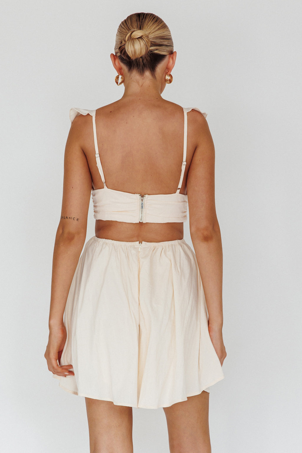 Revel Ruffle Trim Cut-Out Waist Dress Ivory by Selfie Leslie Australia
