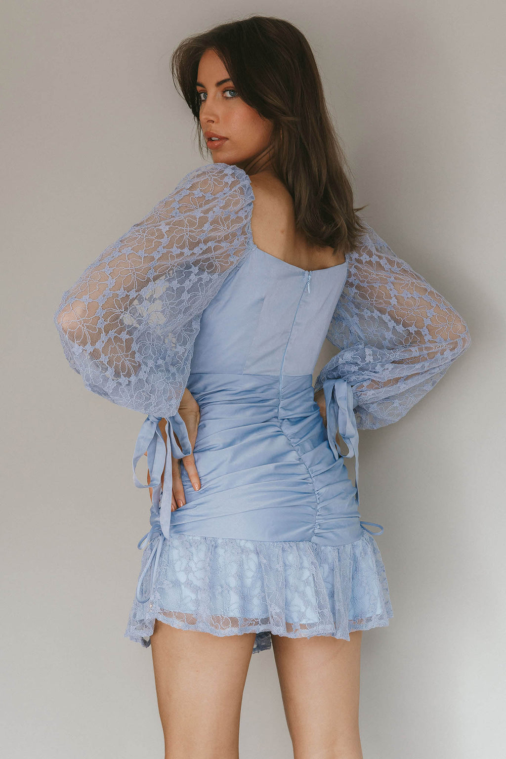 With Love Long Sleeve Lace Mini Dress Blue by Selfie Leslie Australia