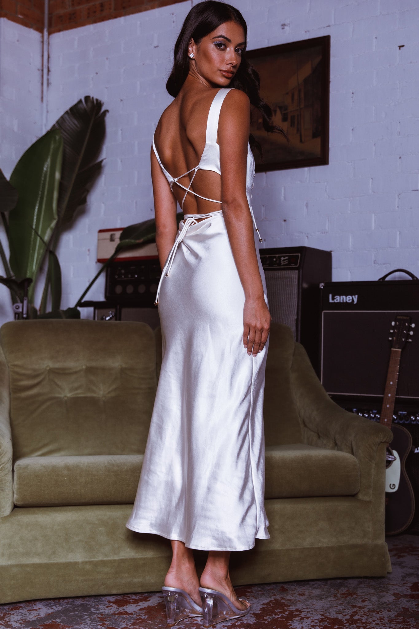 Belle Epoque Drawstring Bust Midi Dress Oyster by Selfie Leslie