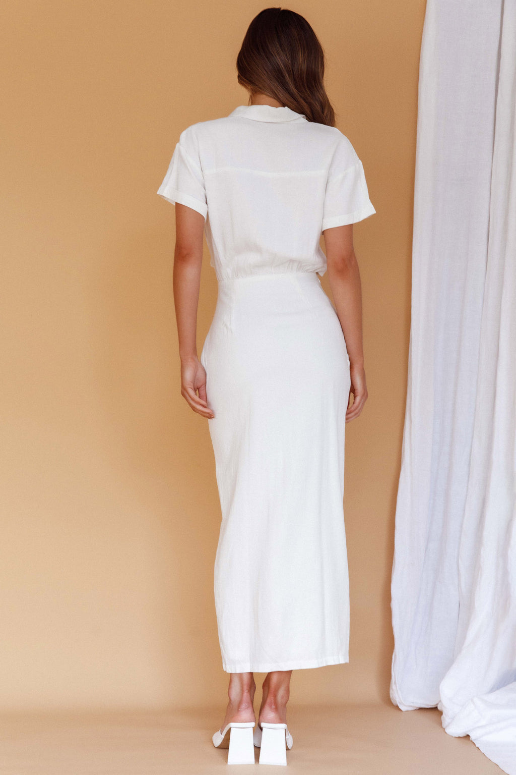 Cool It Cut-Out Waist Button Midi Dress Bone by Selfie Leslie Australia