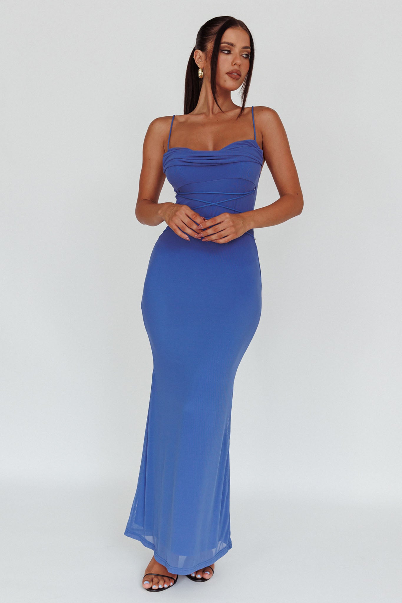 Teava Laced Waist Maxi Dress Blue by Selfie Leslie Australia