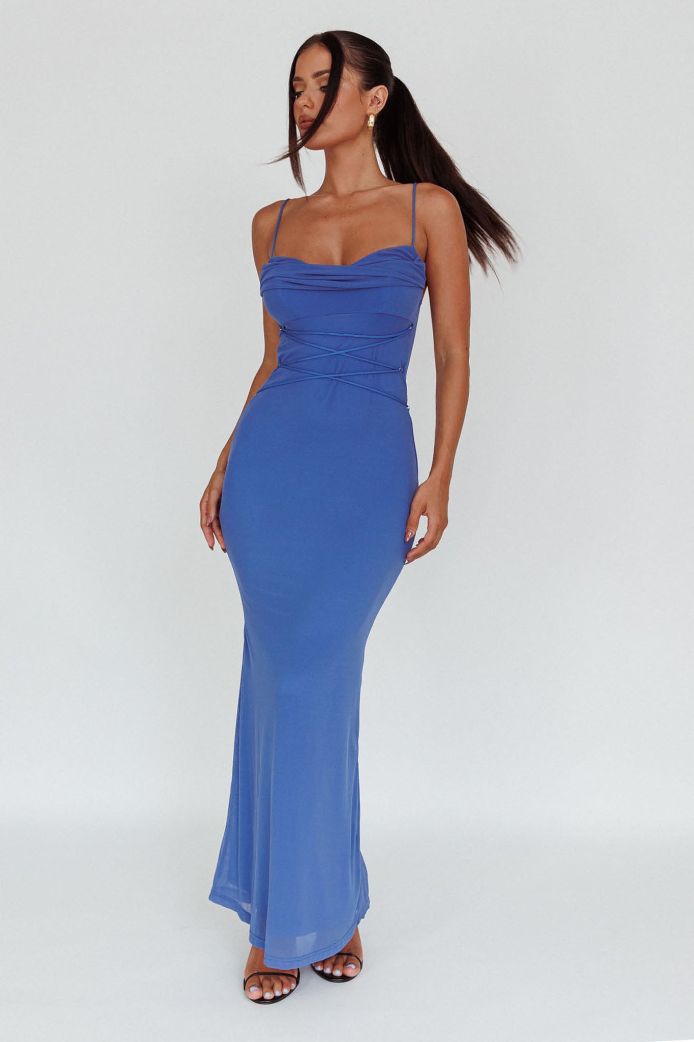 Teava Laced Waist Maxi Dress Blue by Selfie Leslie Australia