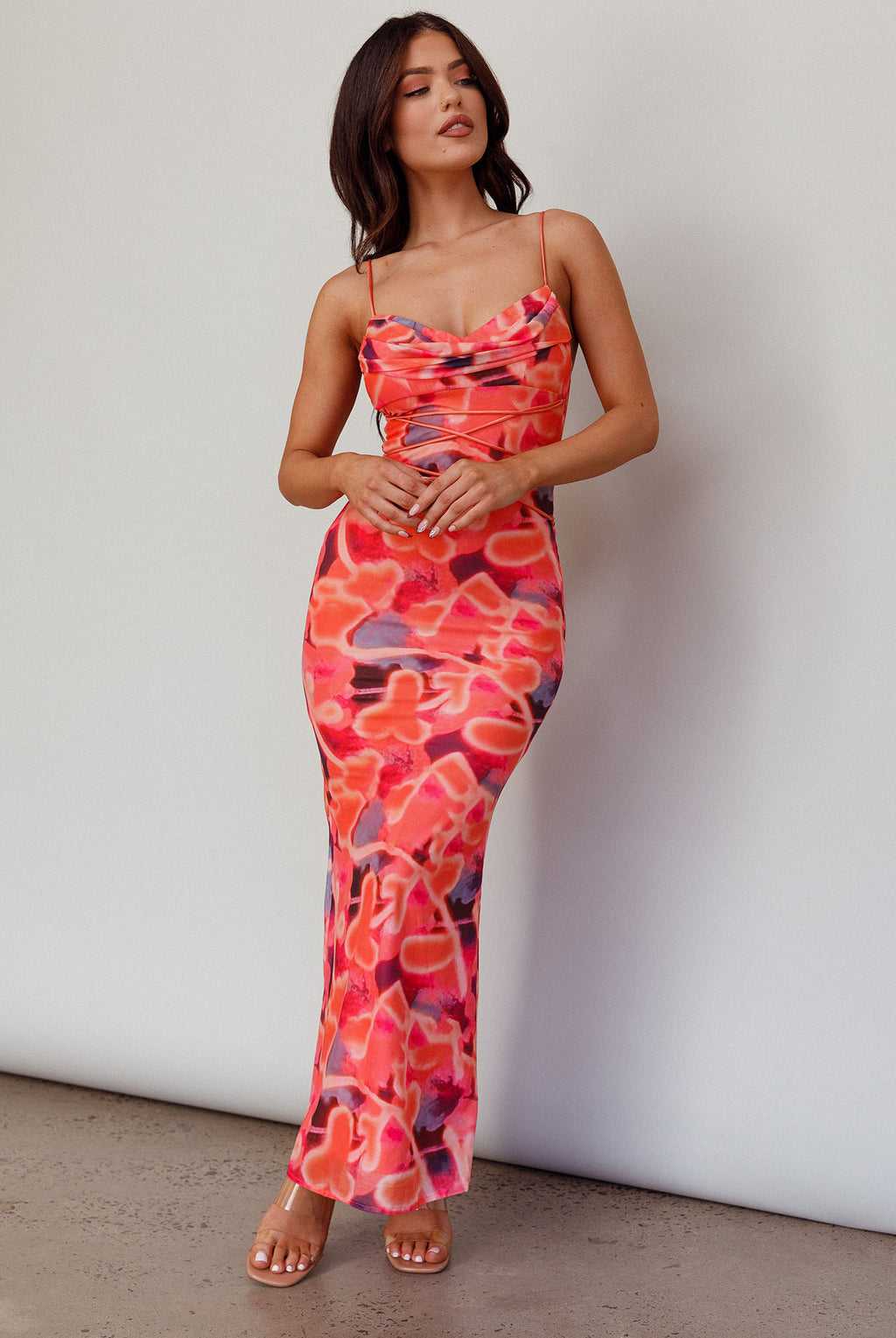 Teava Laced Waist Midi Dress Abstract Sorbet by Selfie Leslie Australia