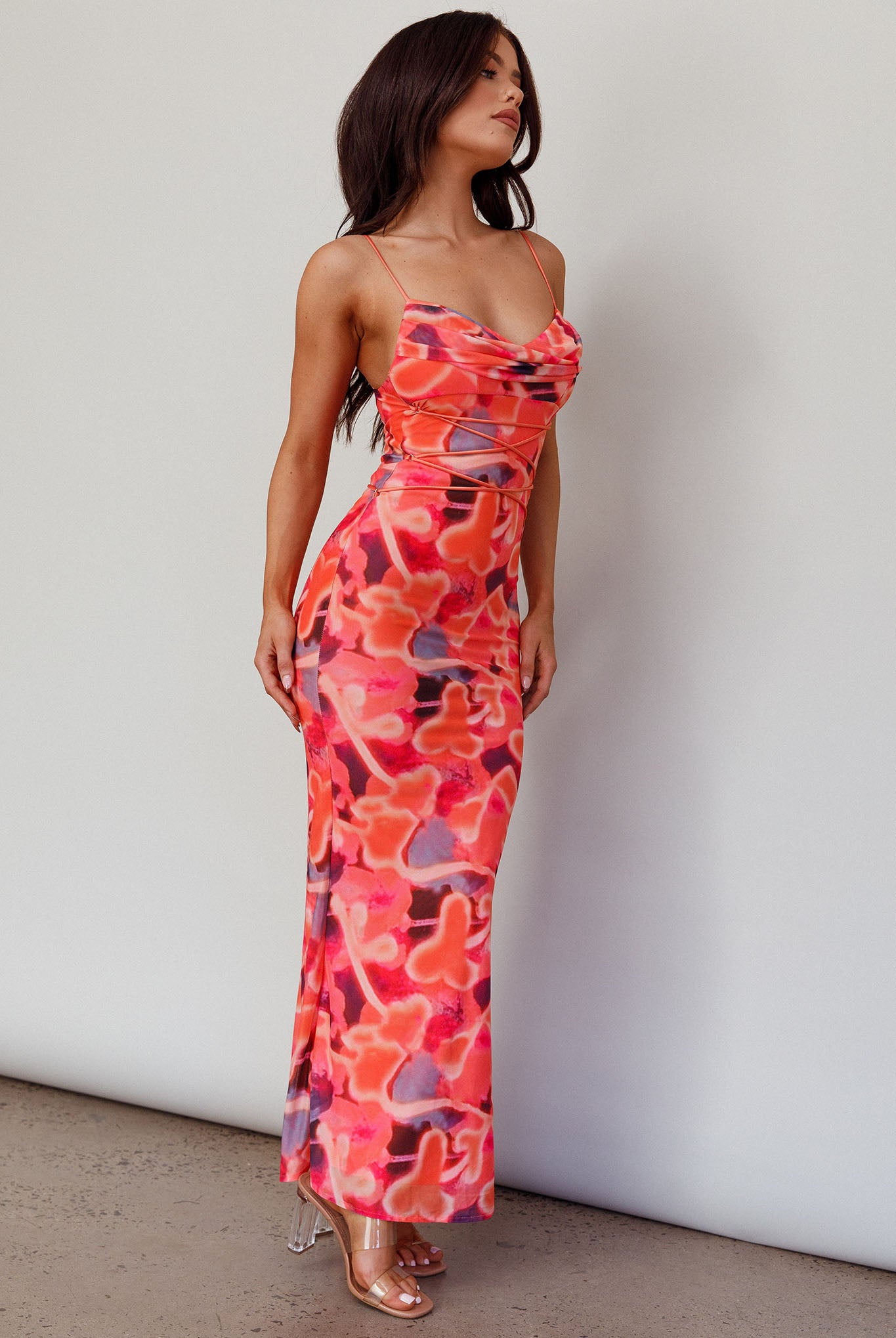Teava Laced Waist Midi Dress Abstract Sorbet by Selfie Leslie Australia