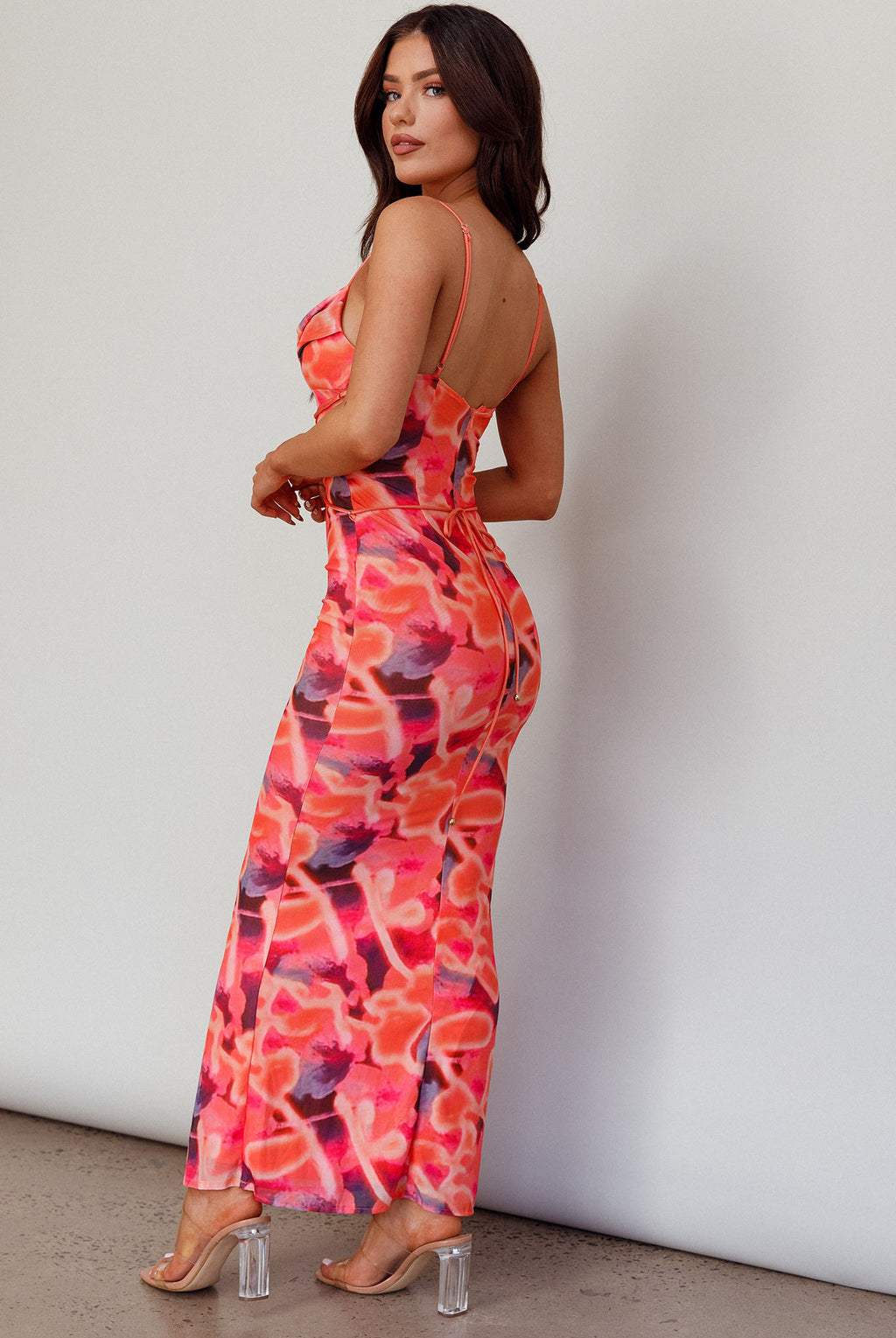 Teava Laced Waist Midi Dress Abstract Sorbet by Selfie Leslie Australia