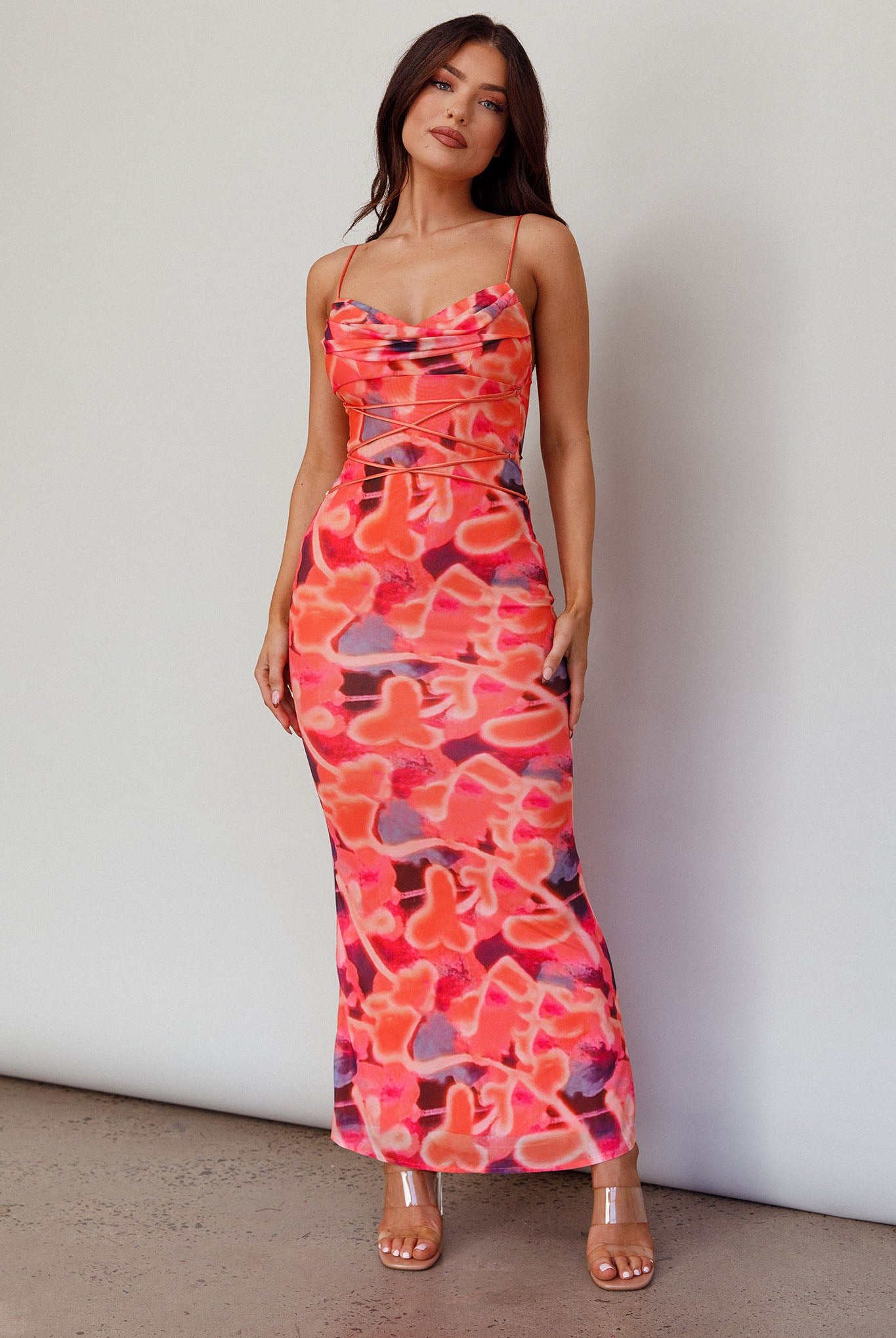 Teava Laced Waist Midi Dress Abstract Sorbet by Selfie Leslie Australia