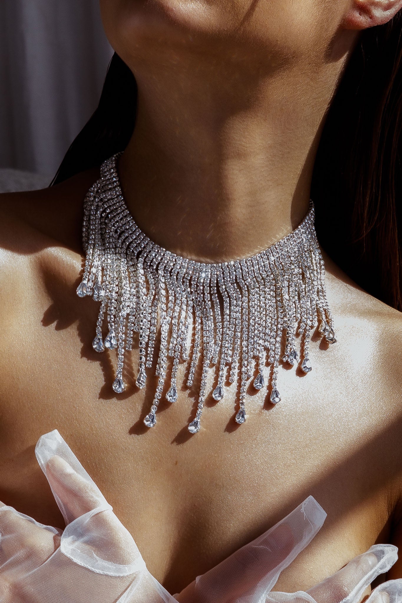 Isadora Cascade Crystal Necklace Silver by Selfie Leslie