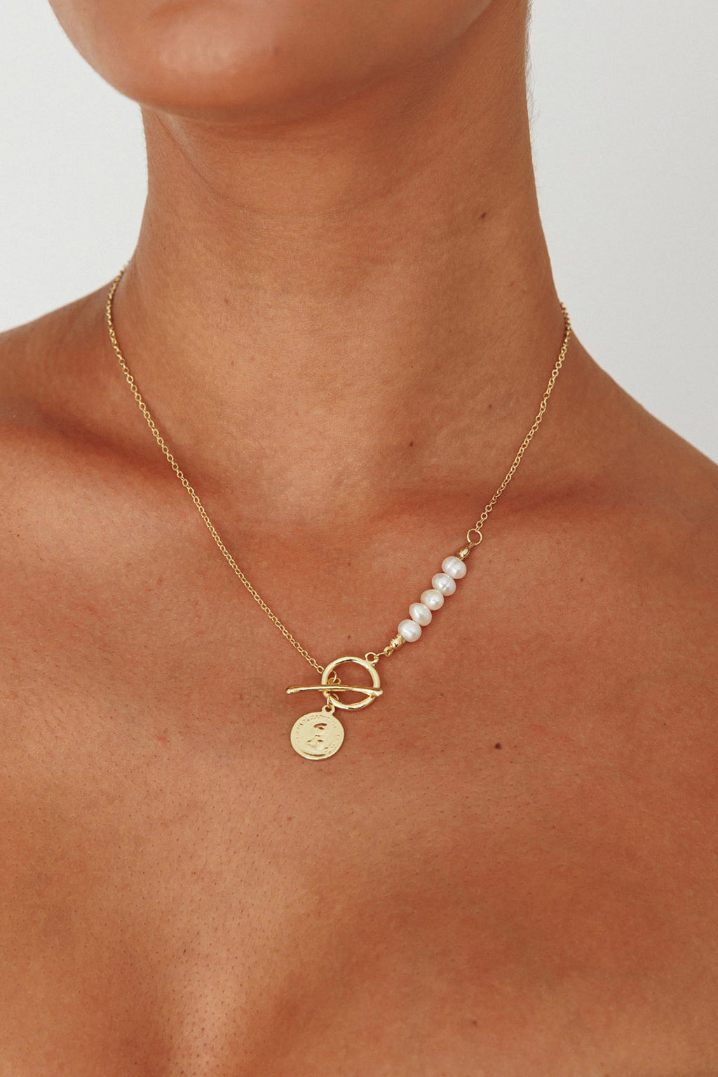Meliza Pearl & Coin Necklace Gold by Selfie Leslie Australia