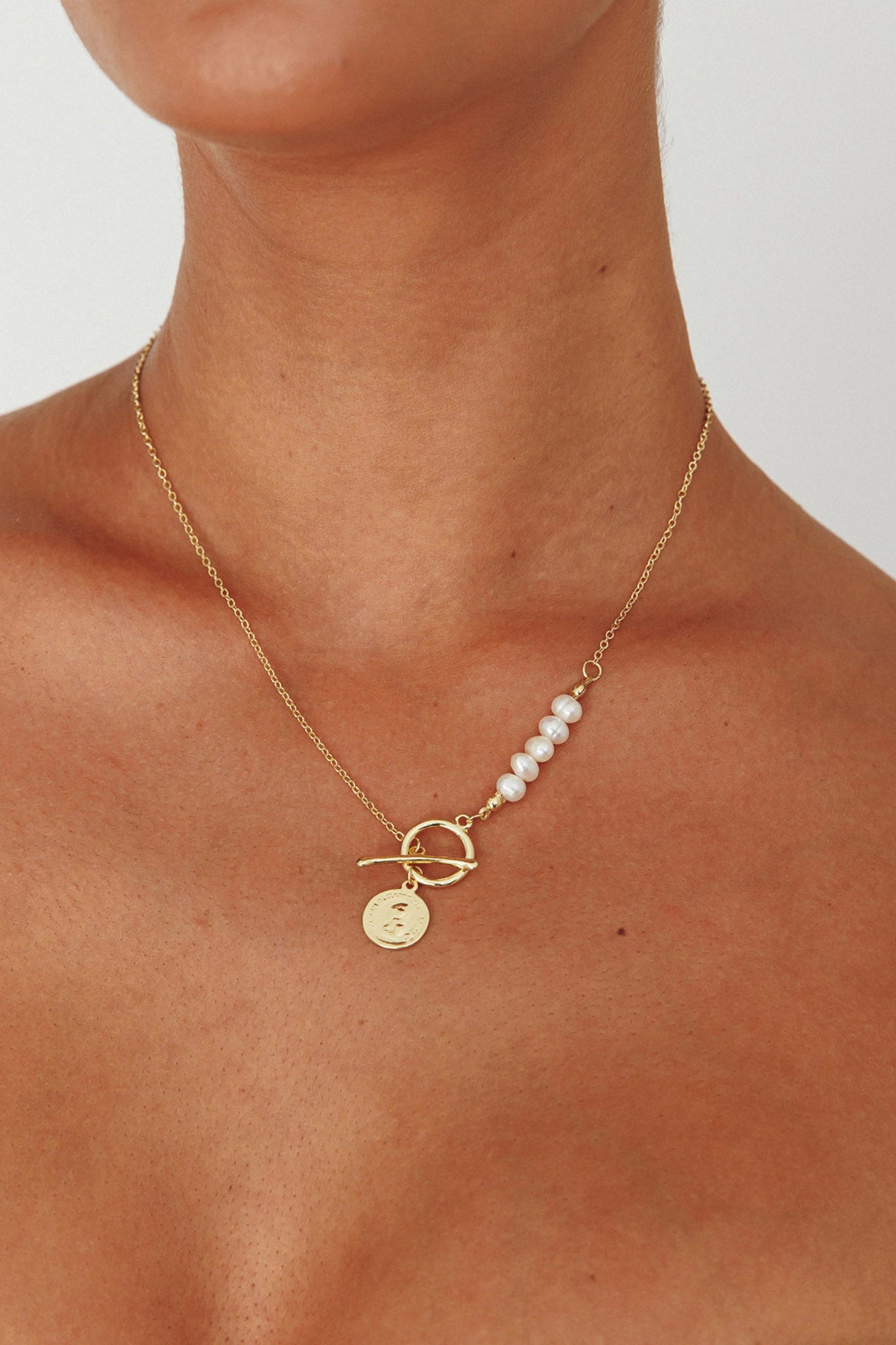 Meliza Pearl & Coin Necklace Gold by Selfie Leslie Australia