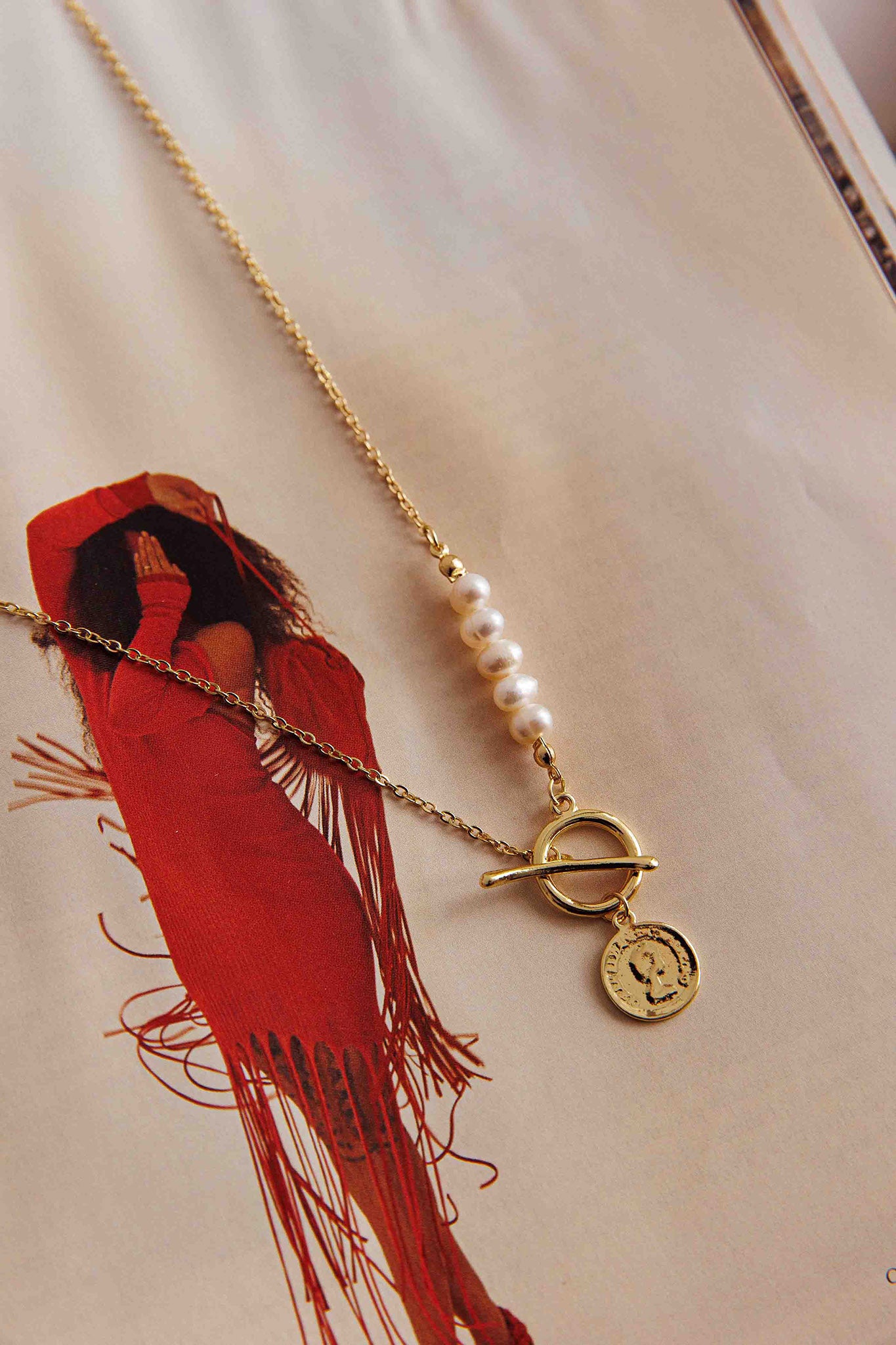 Meliza Pearl & Coin Necklace Gold by Selfie Leslie Australia