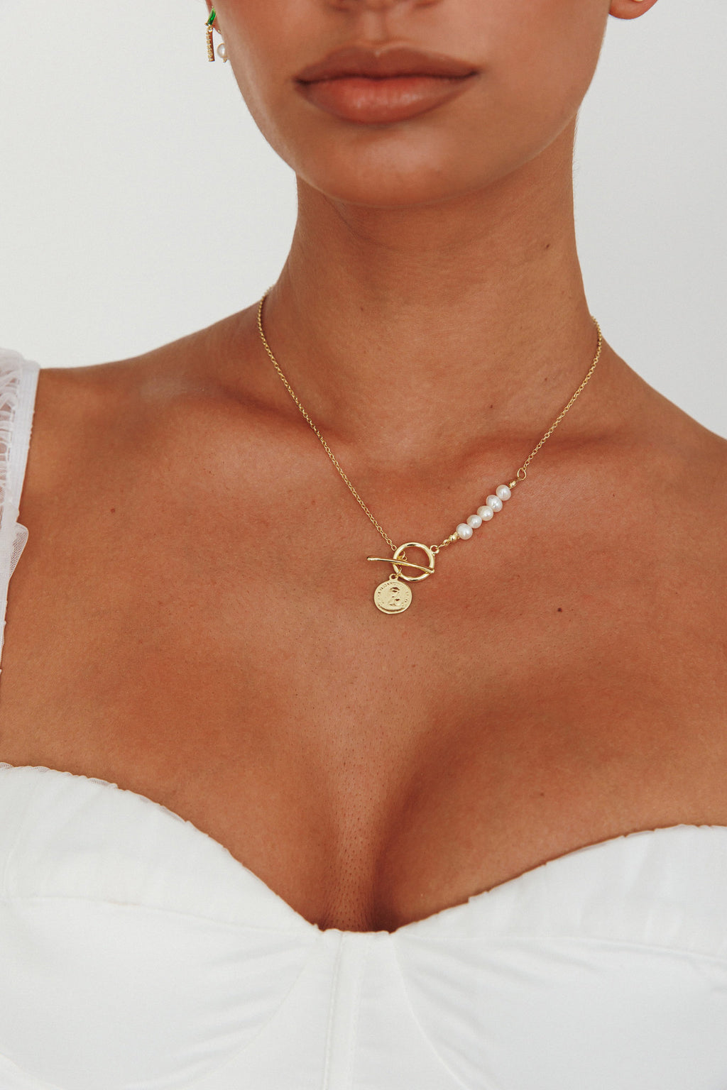 Meliza Pearl & Coin Necklace Gold by Selfie Leslie Australia