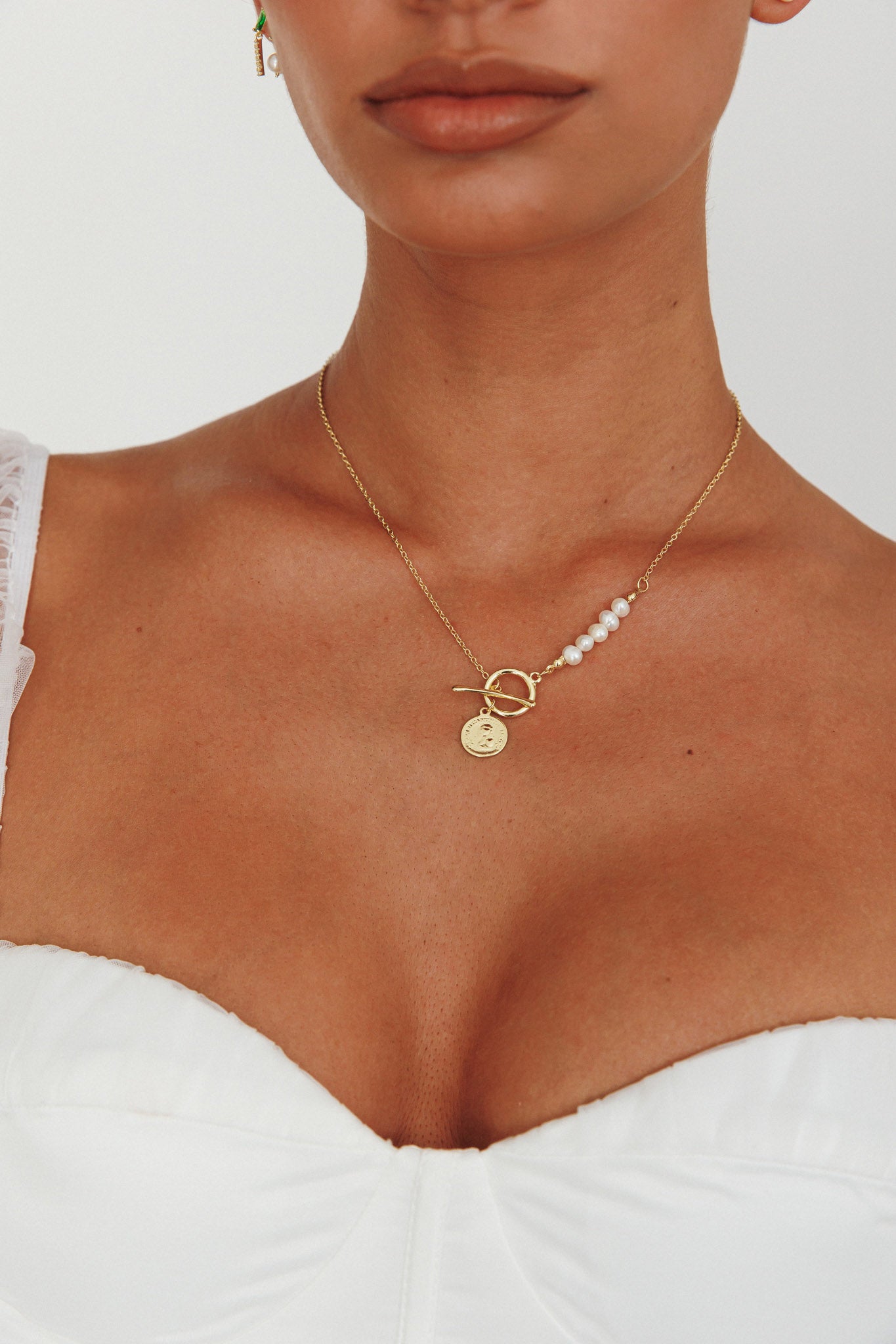 Meliza Pearl & Coin Necklace Gold by Selfie Leslie Australia