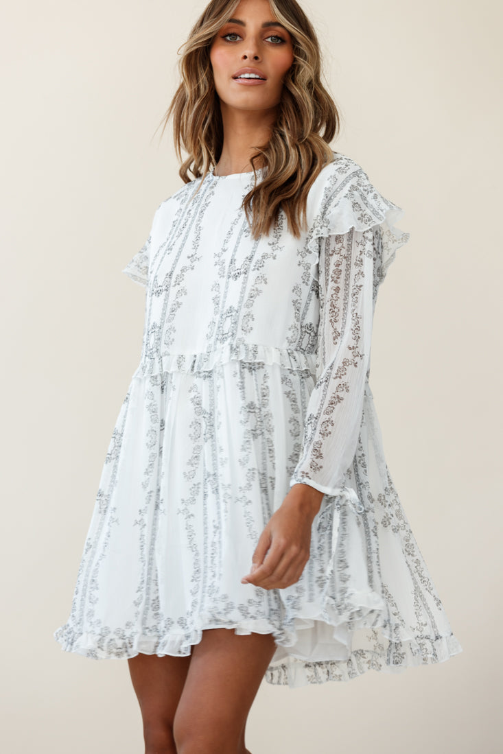 Marion Long Sleeve Shift Dress Vintage Floral Print White by Selfie Leslie