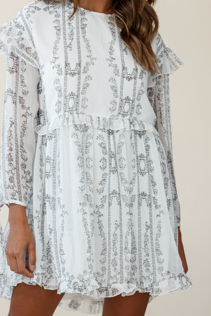 Marion Long Sleeve Shift Dress Vintage Floral Print White by Selfie Leslie