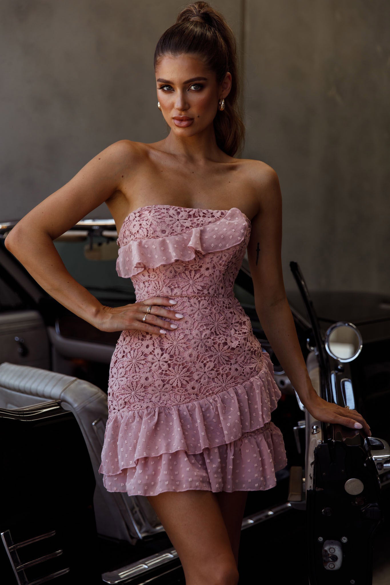 Monte Carlo Strapless Ruffle Dress Blush by Selfie Leslie