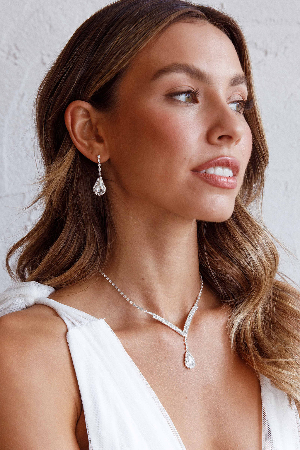 Melissa Diamante Necklace and Earrings Set Silver by Selfie Leslie Australia