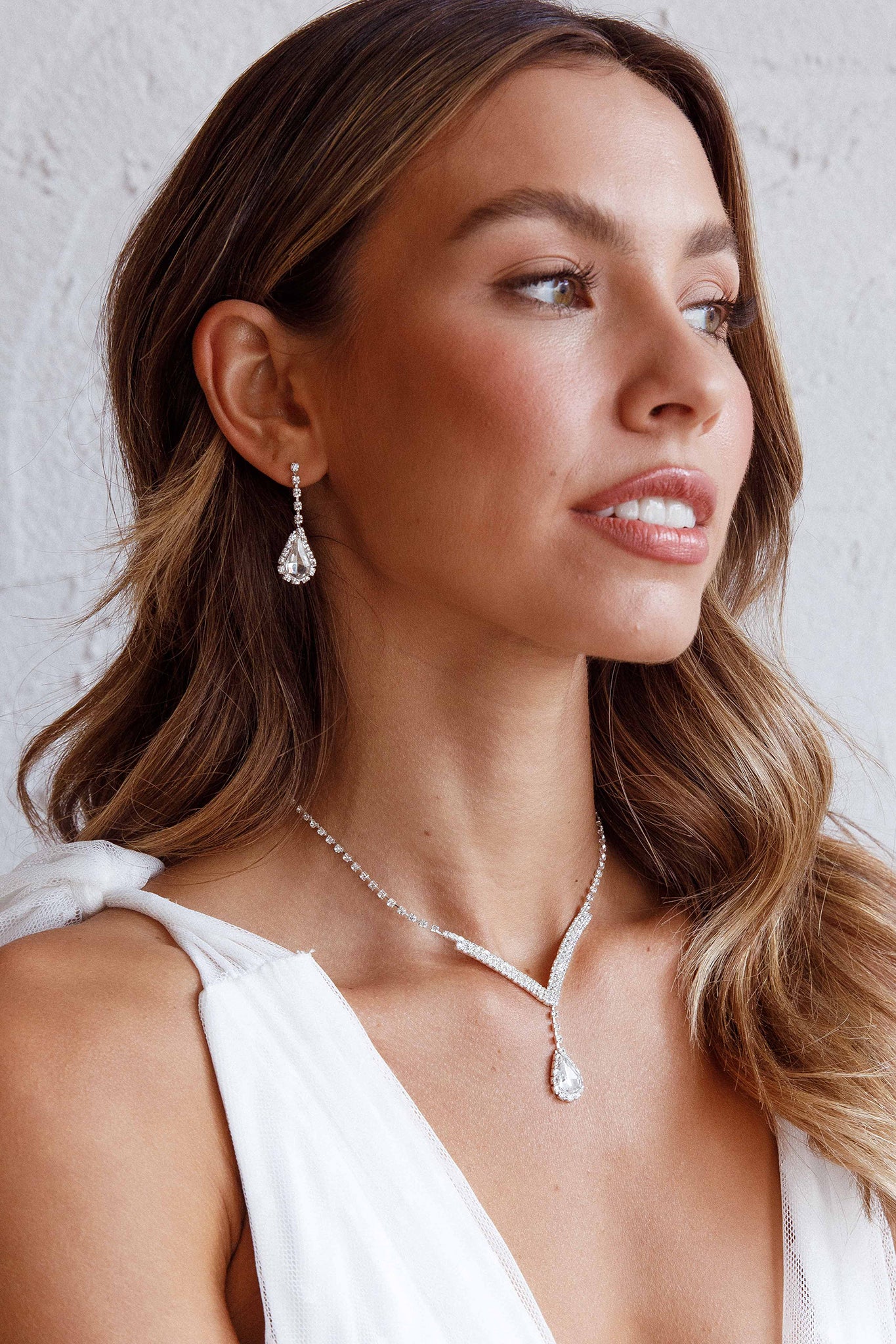 Melissa Diamante Necklace and Earrings Set Silver by Selfie Leslie Australia