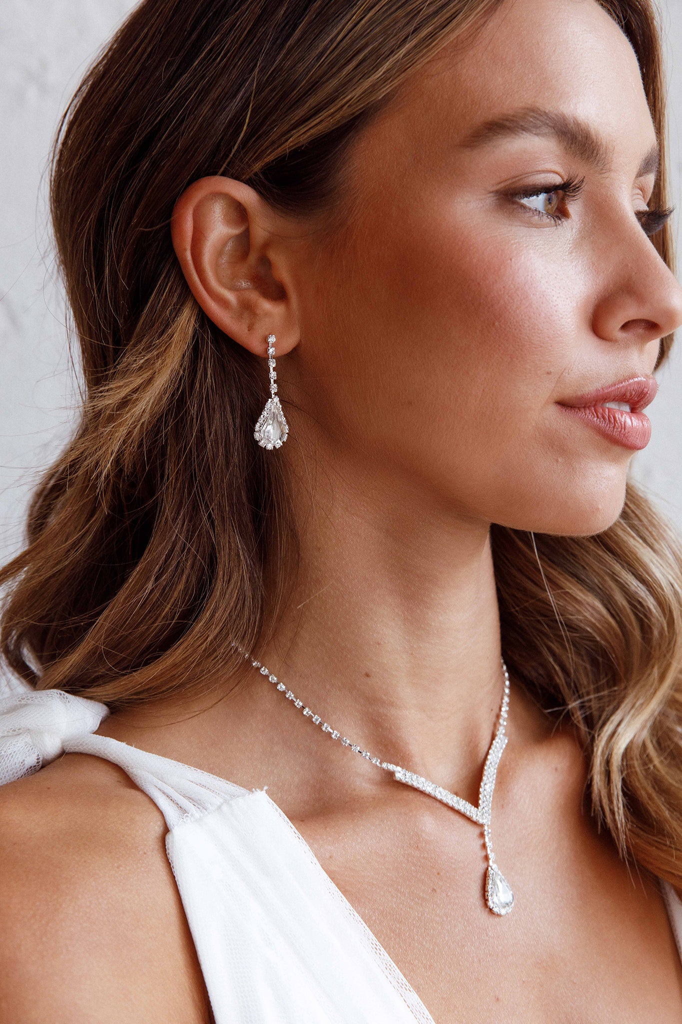 Melissa Diamante Necklace and Earrings Set Silver by Selfie Leslie Australia