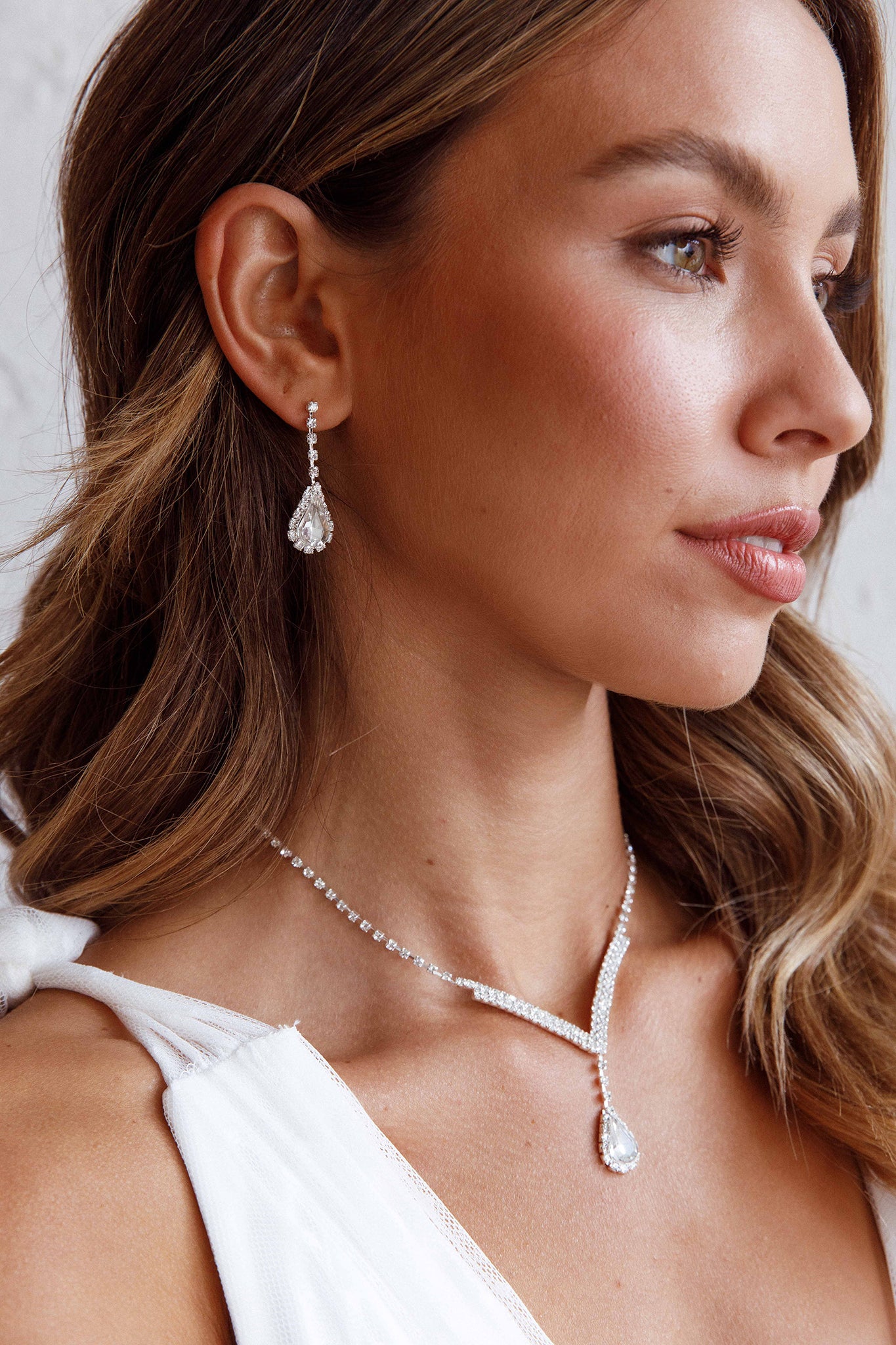 Melissa Diamante Necklace and Earrings Set Silver by Selfie Leslie Australia