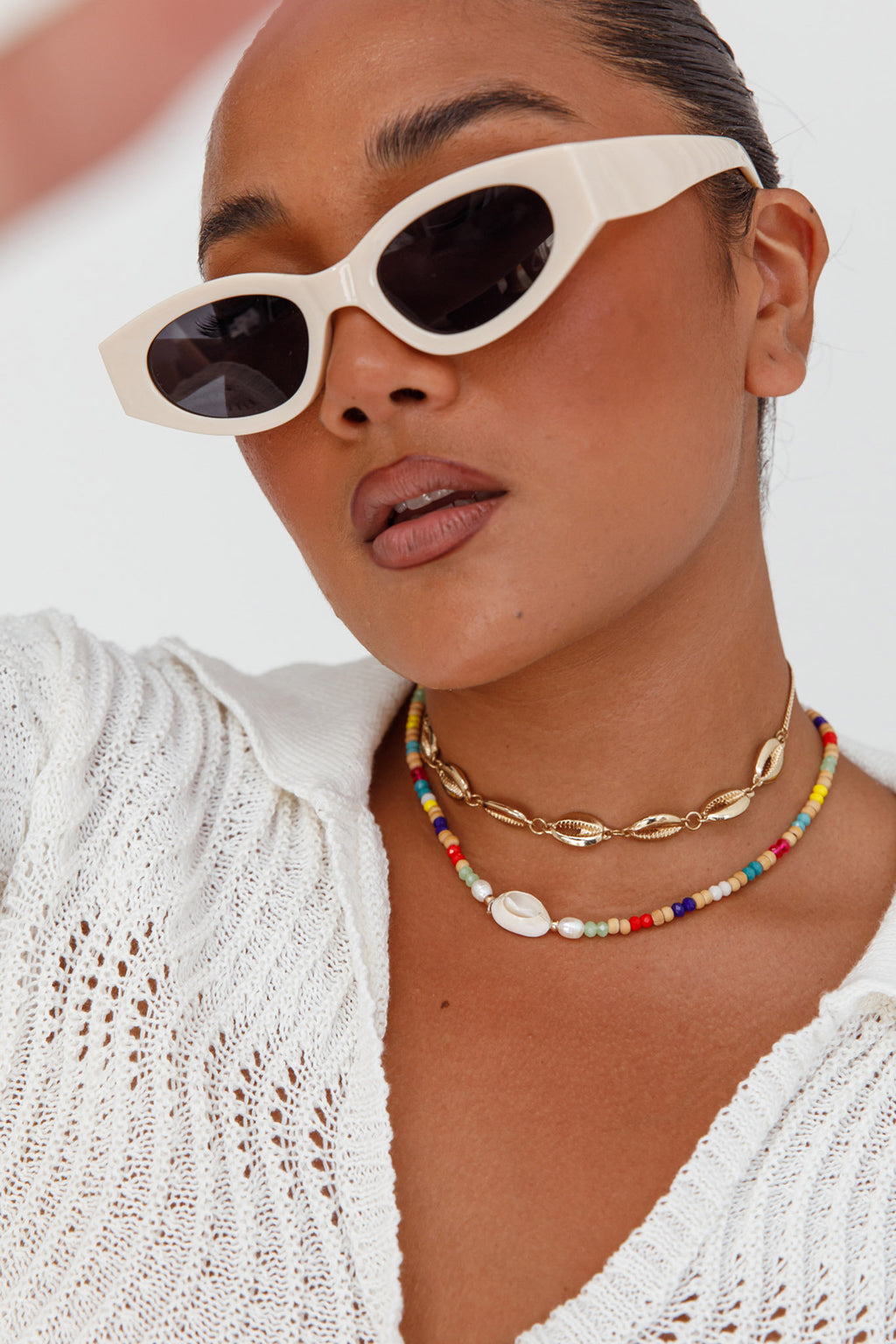 Regina Cat-eye Acetate Sunglasses Cream by Selfie Leslie Australia
