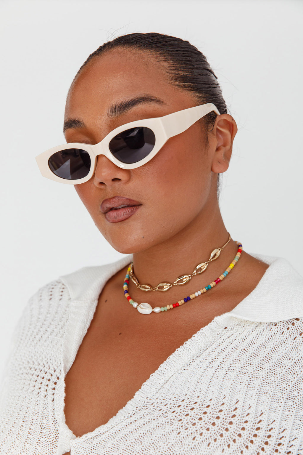 Regina Cat-eye Acetate Sunglasses Cream by Selfie Leslie Australia