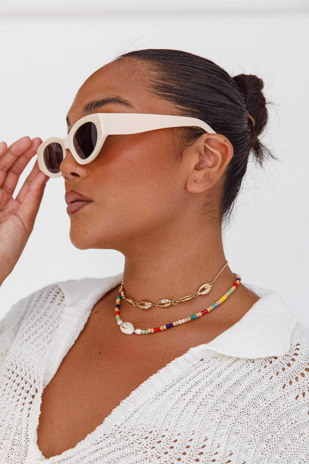 Regina Cat-eye Acetate Sunglasses Cream by Selfie Leslie Australia