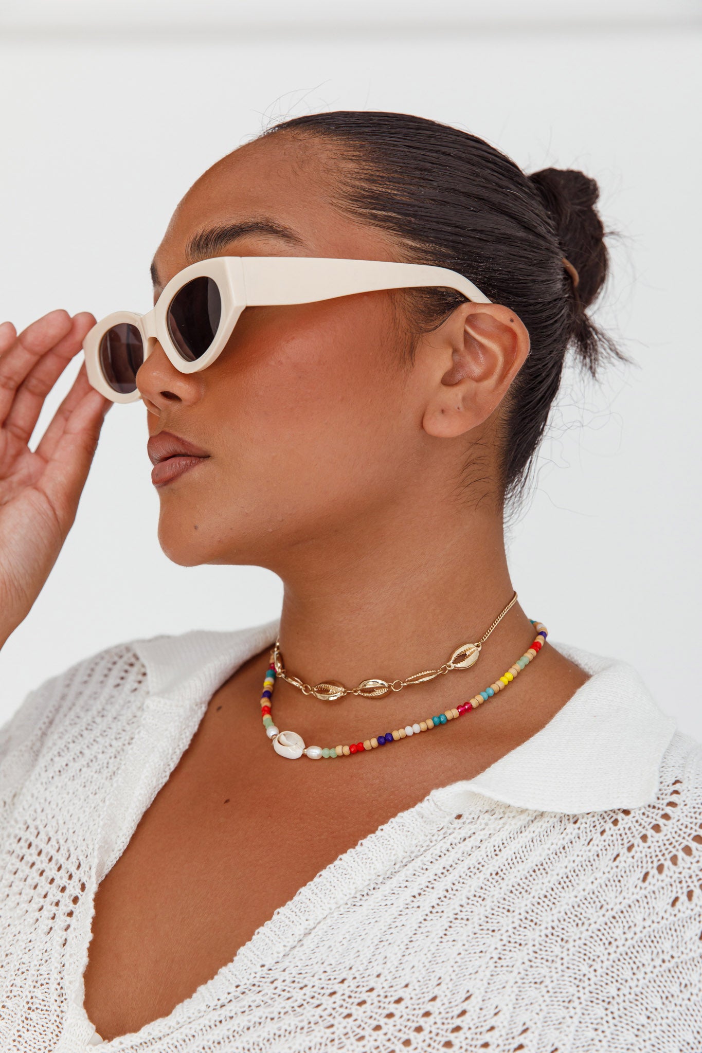 Regina Cat-eye Acetate Sunglasses Cream by Selfie Leslie Australia
