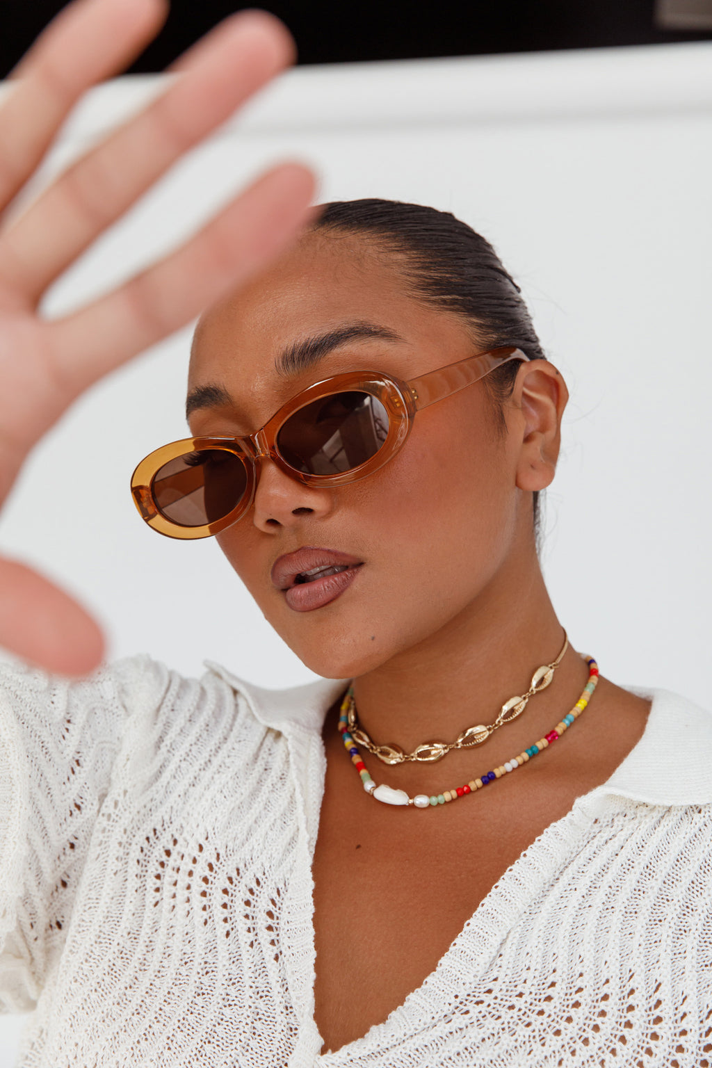 Charlie Neon Oval Sunglasses Tea by Selfie Leslie Australia