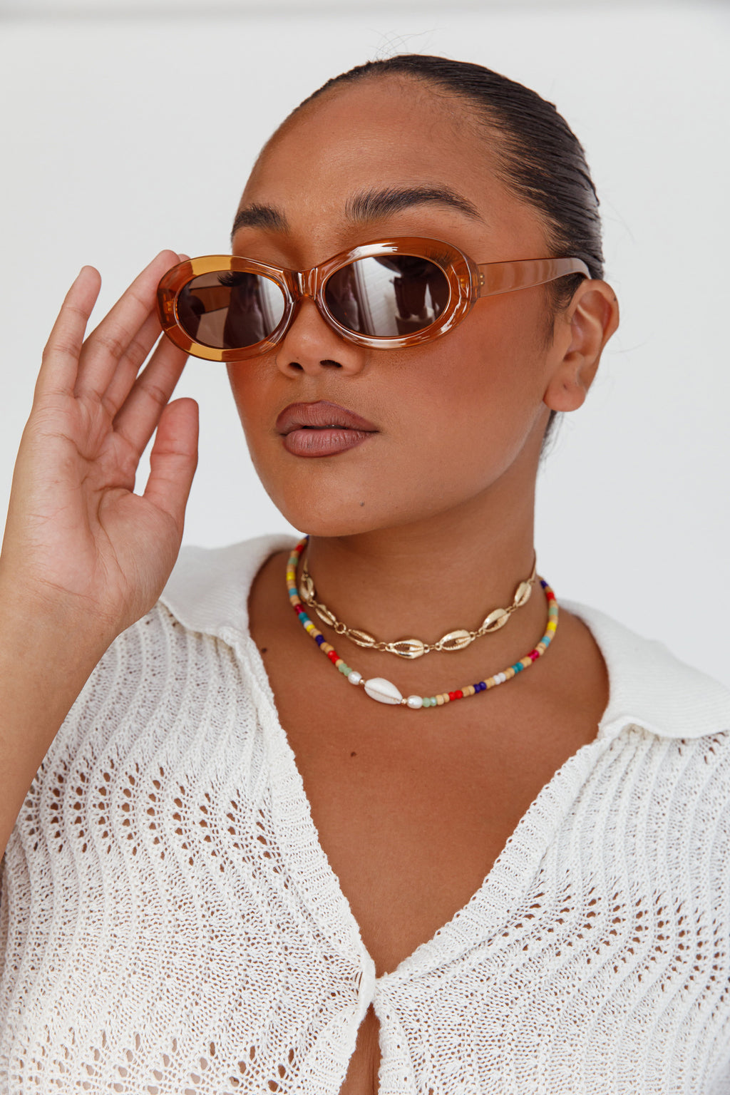 Charlie Neon Oval Sunglasses Tea by Selfie Leslie Australia