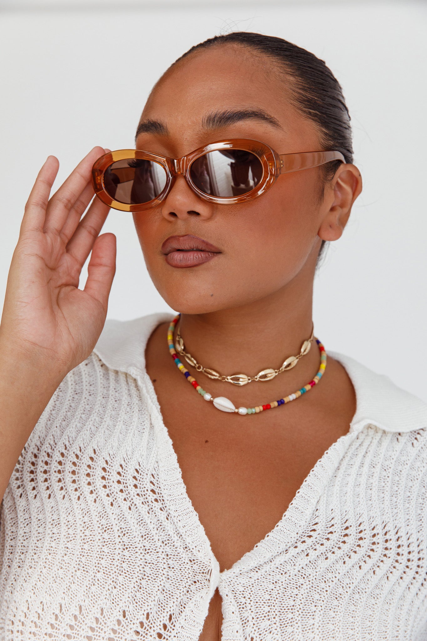 Charlie Neon Oval Sunglasses Tea by Selfie Leslie Australia